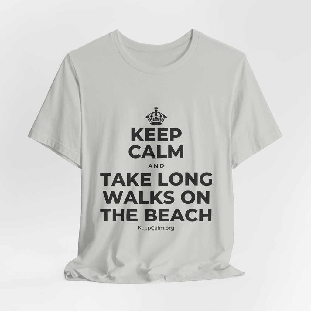 KEEP CALM AND TAKE LONG WALKS ON THE BEACH T-Shirt (Baby Blue–Silver)