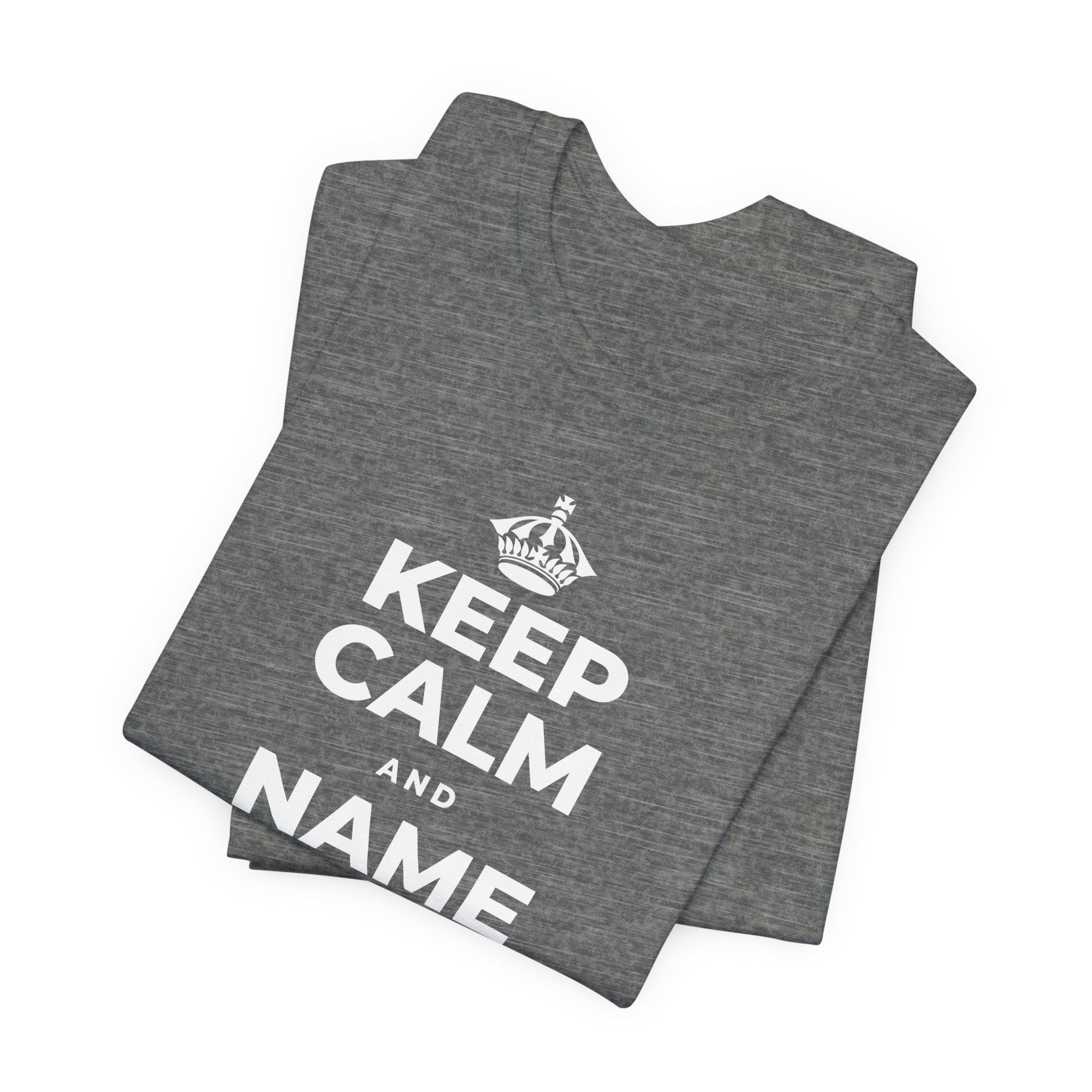 KEEP CALM AND NAME THREE GOOD THINGS T-Shirt (Baby Blue–Silver)