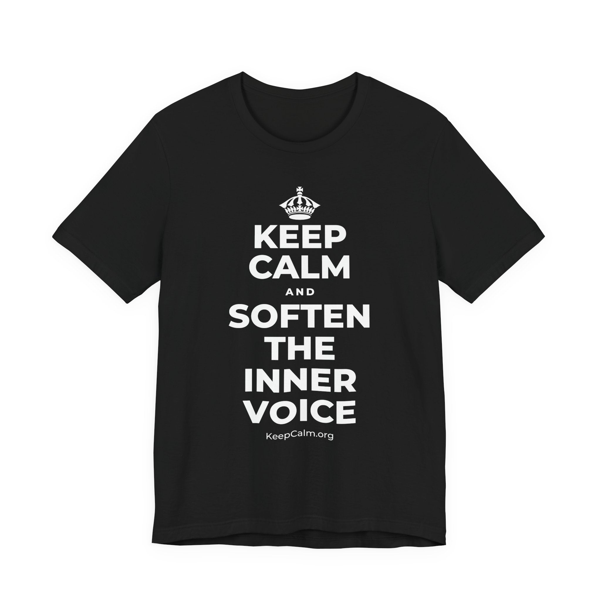KEEP CALM AND SOFTEN THE INNER VOICE T-Shirt (White–Asphalt)