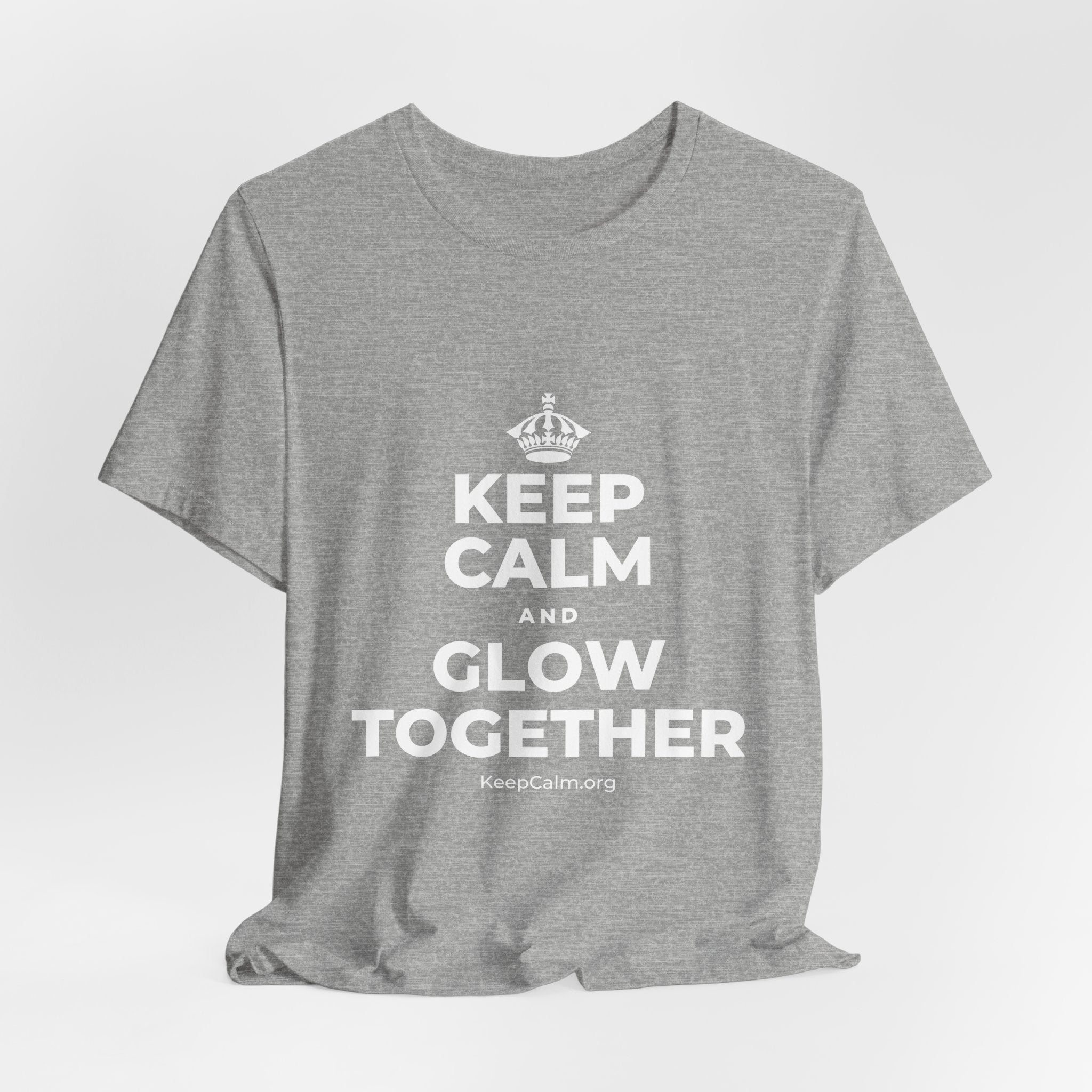 KEEP CALM AND GLOW TOGETHER T-Shirt (White–Asphalt)