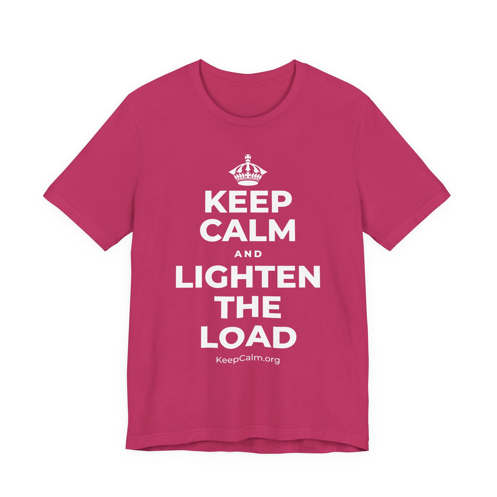 KEEP CALM AND LIGHTEN THE LOAD T-Shirt (Baby Blue–Silver)