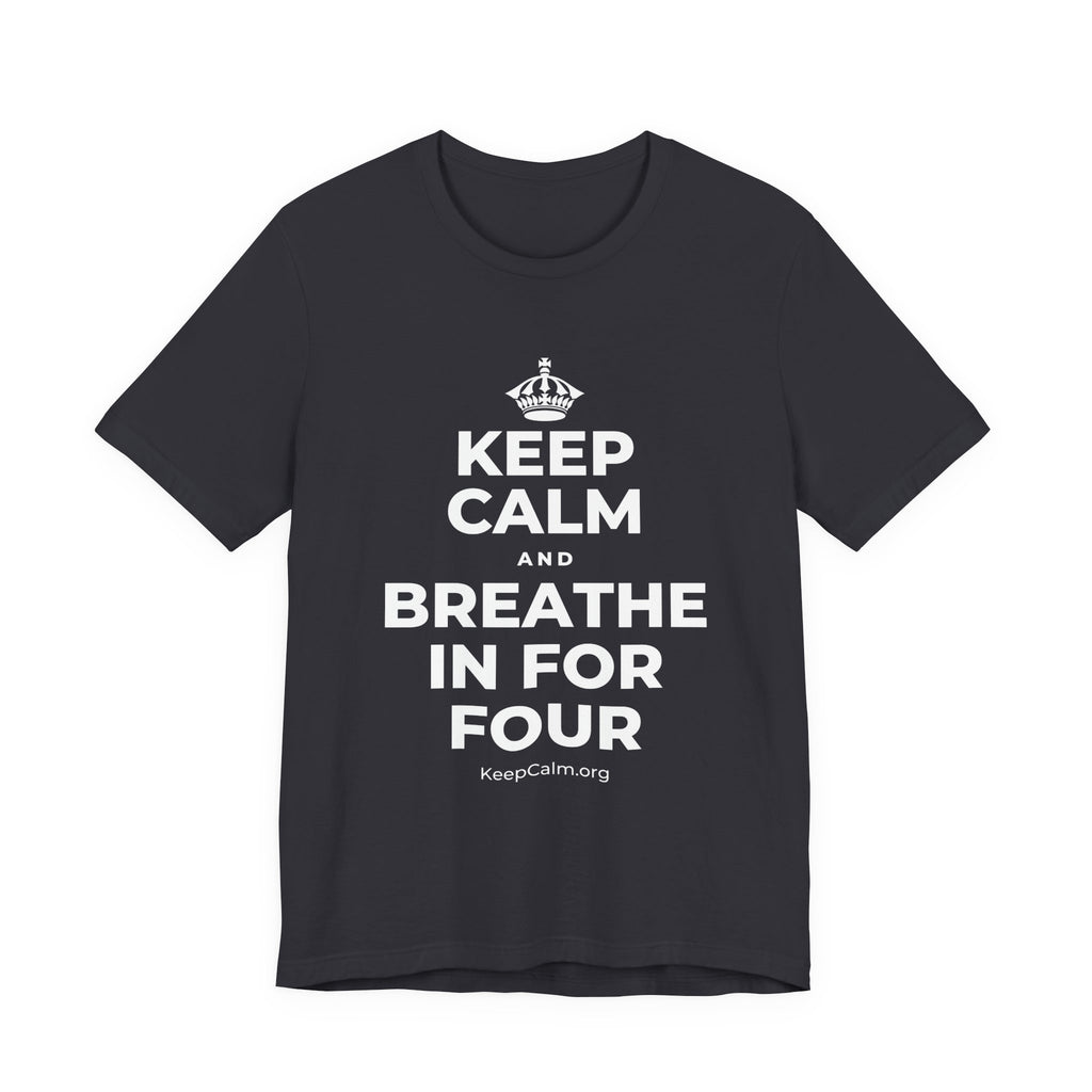 KEEP CALM AND BREATHE IN FOR FOUR T-Shirt (Baby Blue–Silver)