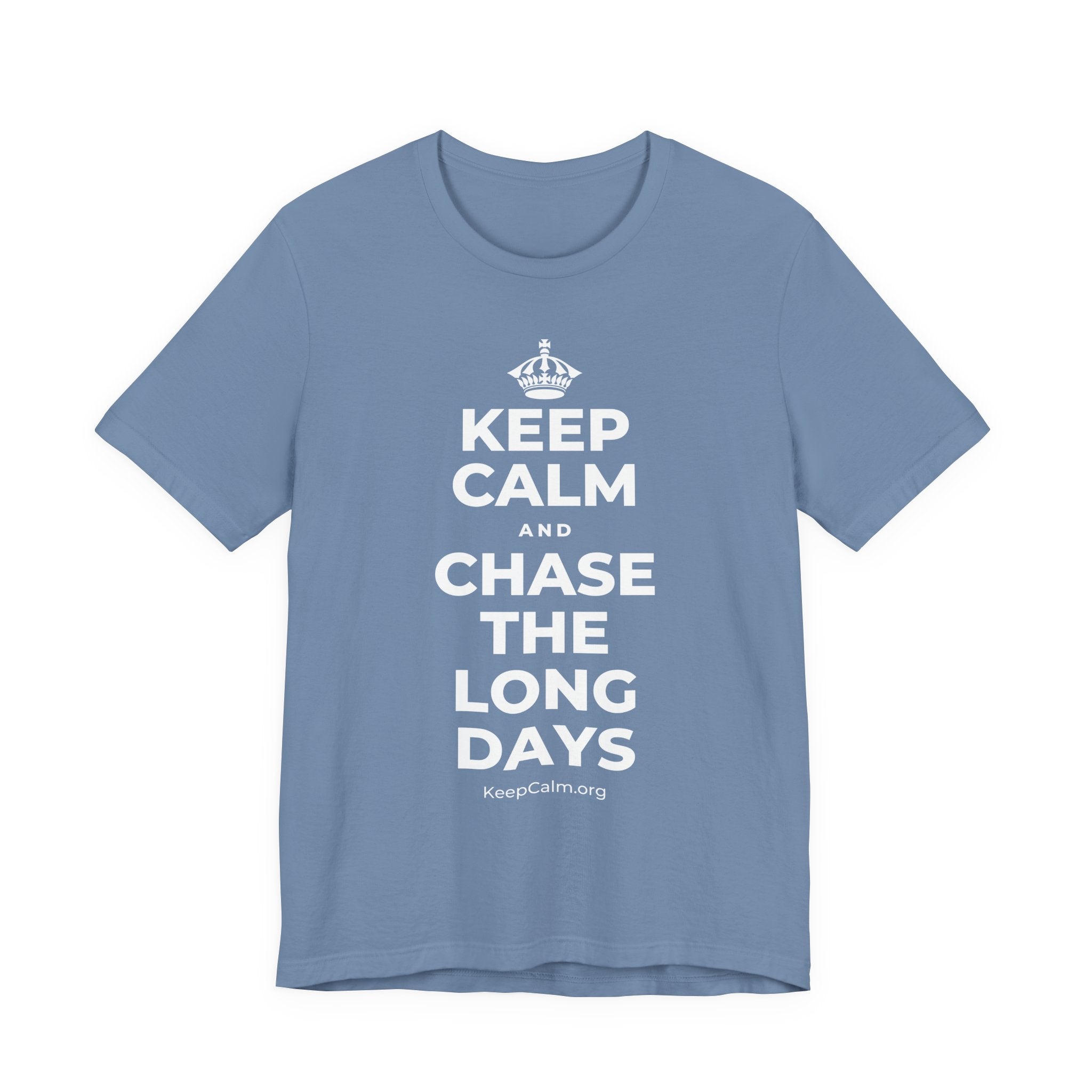 KEEP CALM AND CHASE THE LONG DAYS T-Shirt (Soft Cream–Heather Mauve)