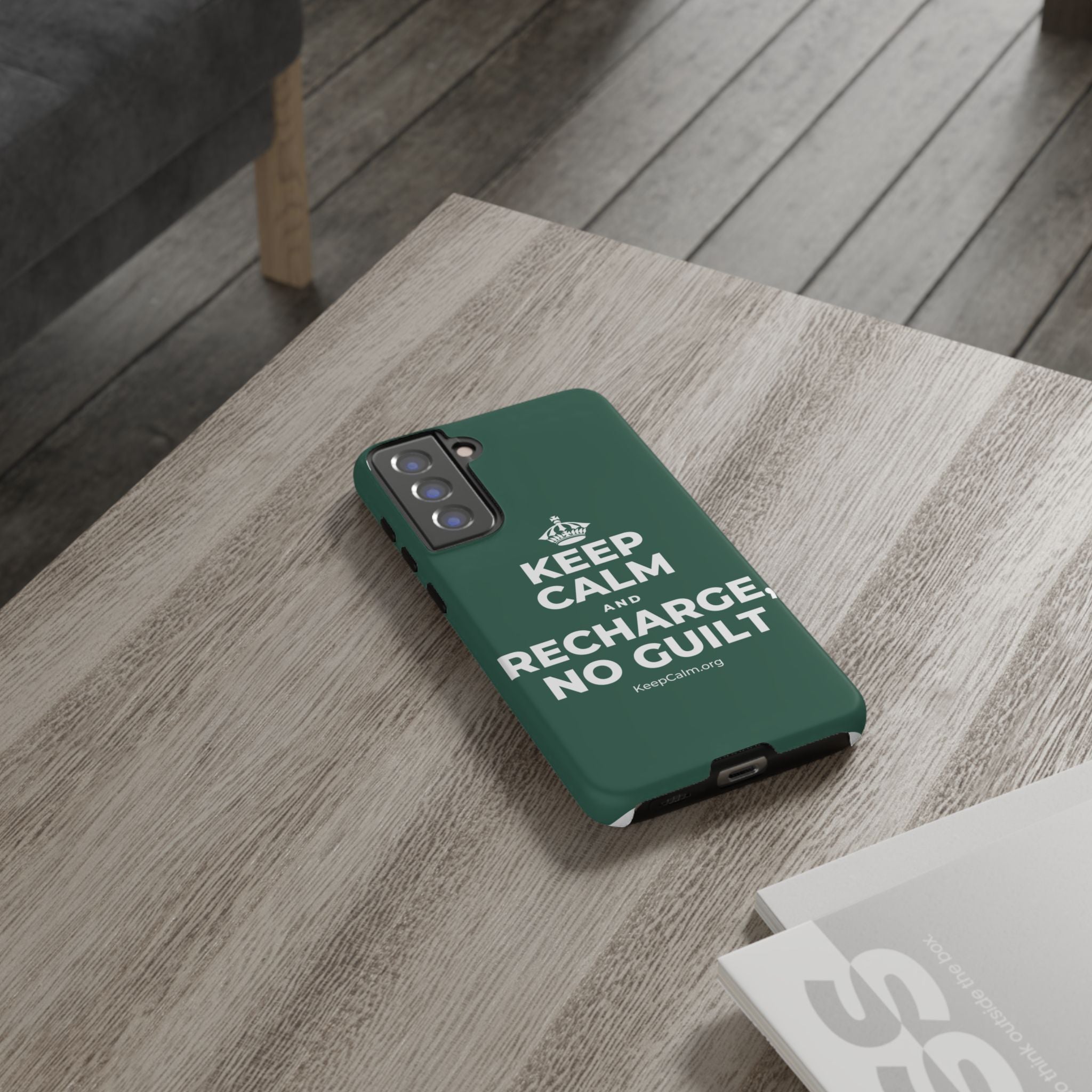 KEEP CALM AND RECHARGE, NO GUILT Phone Case