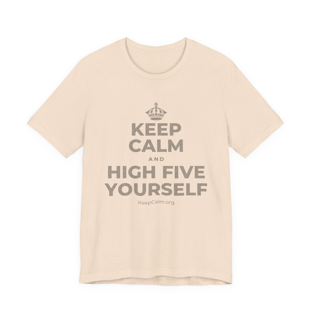 KEEP CALM AND HIGH FIVE YOURSELF T-Shirt (Soft Cream–Heather Mauve)