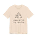 KEEP CALM AND HIGH FIVE YOURSELF T-Shirt (Soft Cream–Heather Mauve)