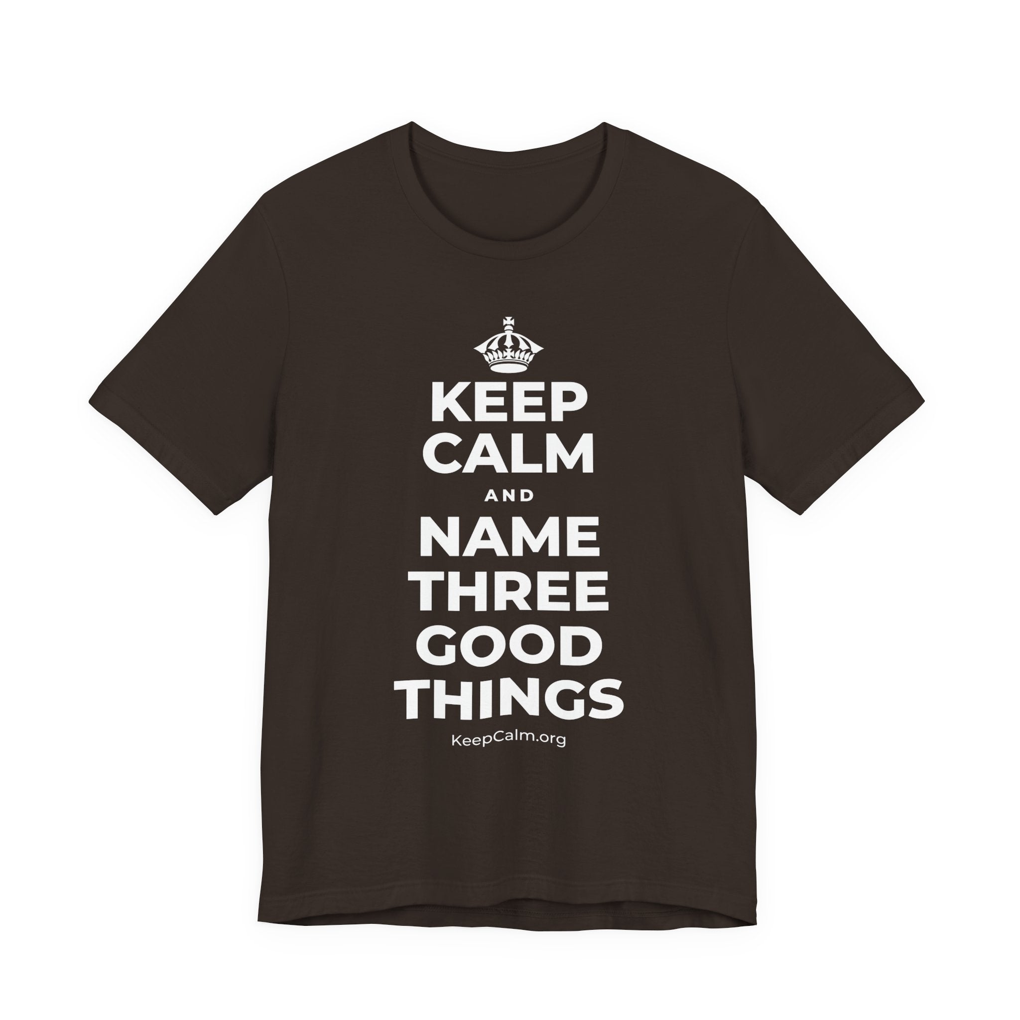 KEEP CALM AND NAME THREE GOOD THINGS T-Shirt (Soft Cream–Heather Mauve)