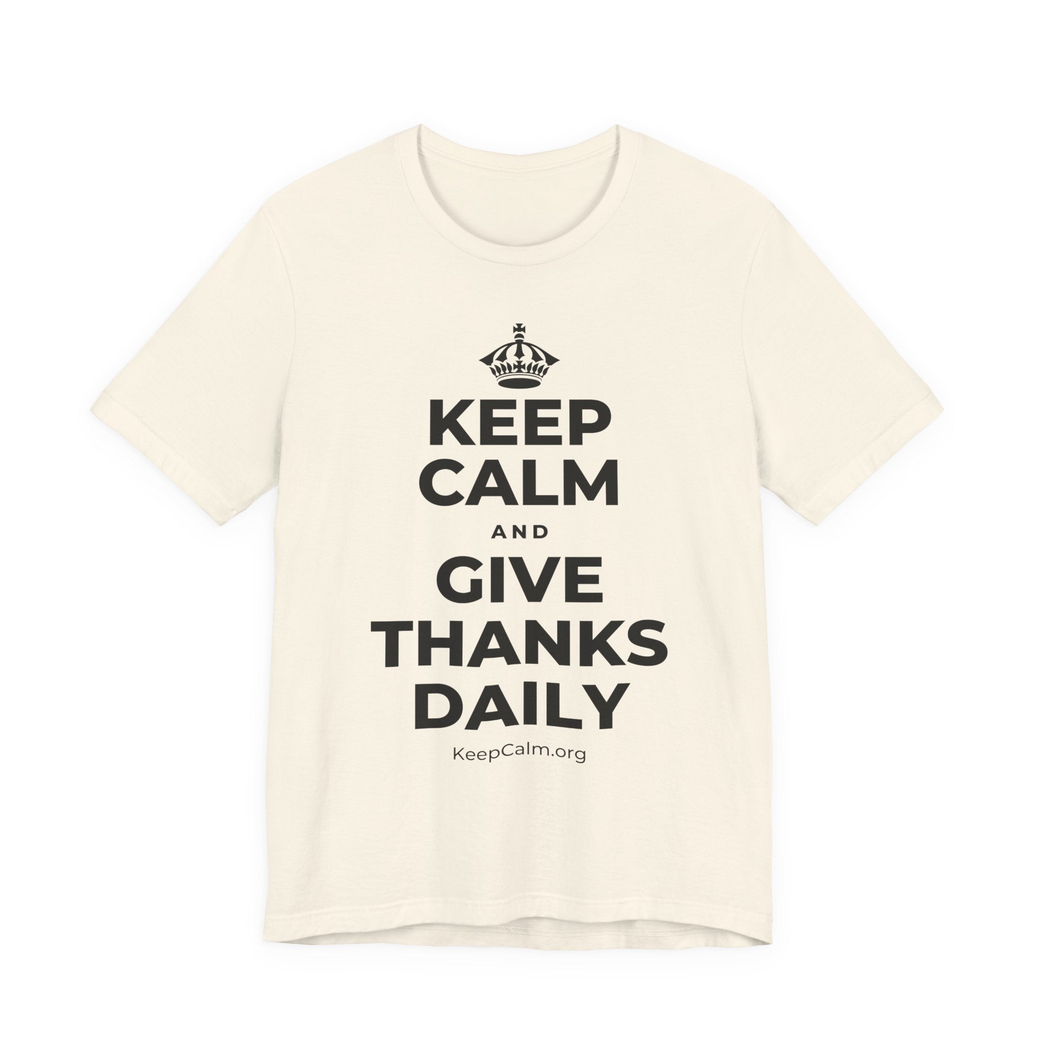 KEEP CALM AND GIVE THANKS DAILY T-Shirt (White–Asphalt)
