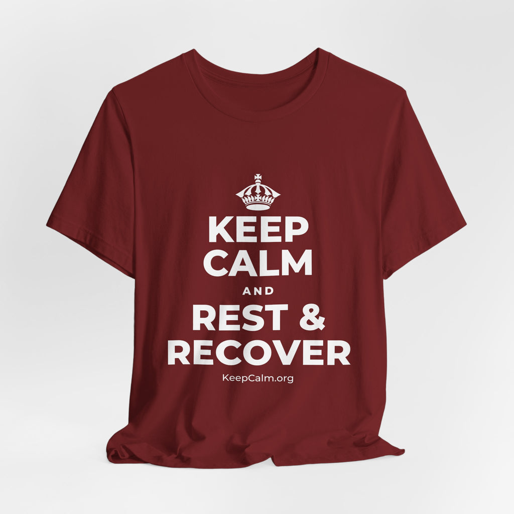 KEEP CALM AND REST & RECOVER T-Shirt (Baby Blue–Silver)
