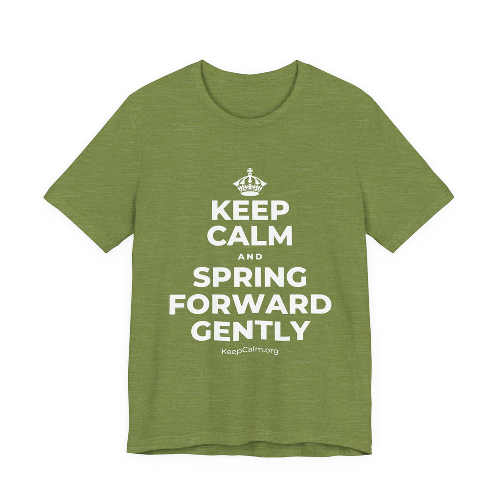 KEEP CALM AND SPRING FORWARD GENTLY T-Shirt (Baby Blue–Silver)