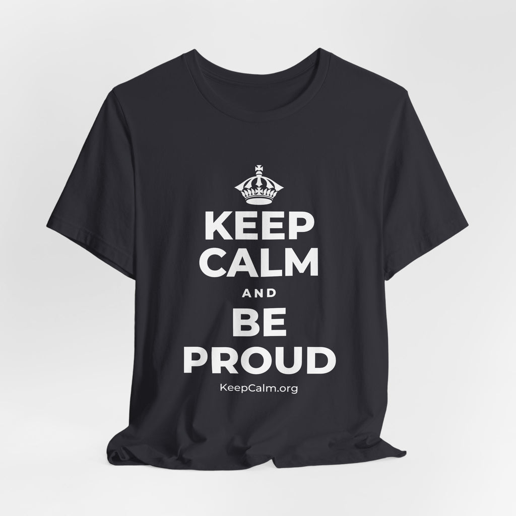 KEEP CALM AND BE PROUD T-Shirt (Baby Blue–Silver)