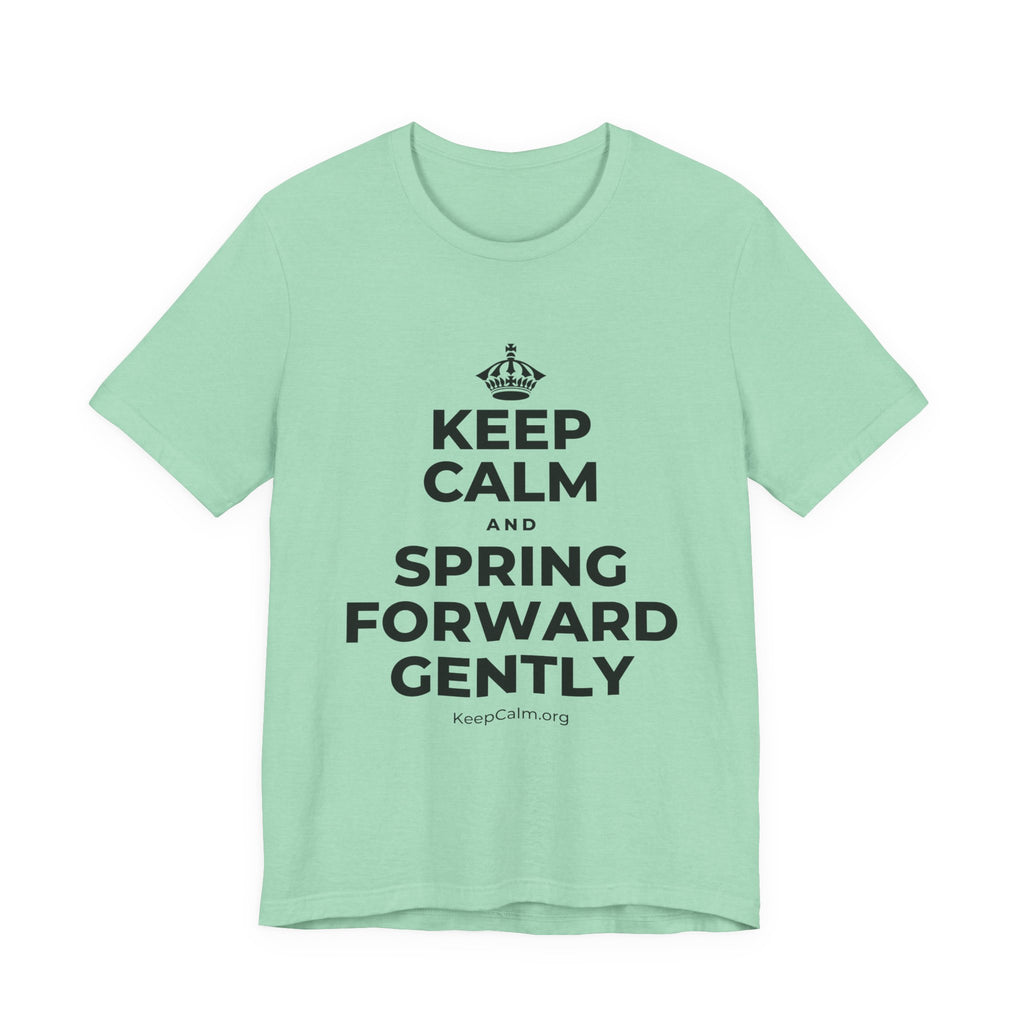 KEEP CALM AND SPRING FORWARD GENTLY T-Shirt (Baby Blue–Silver)