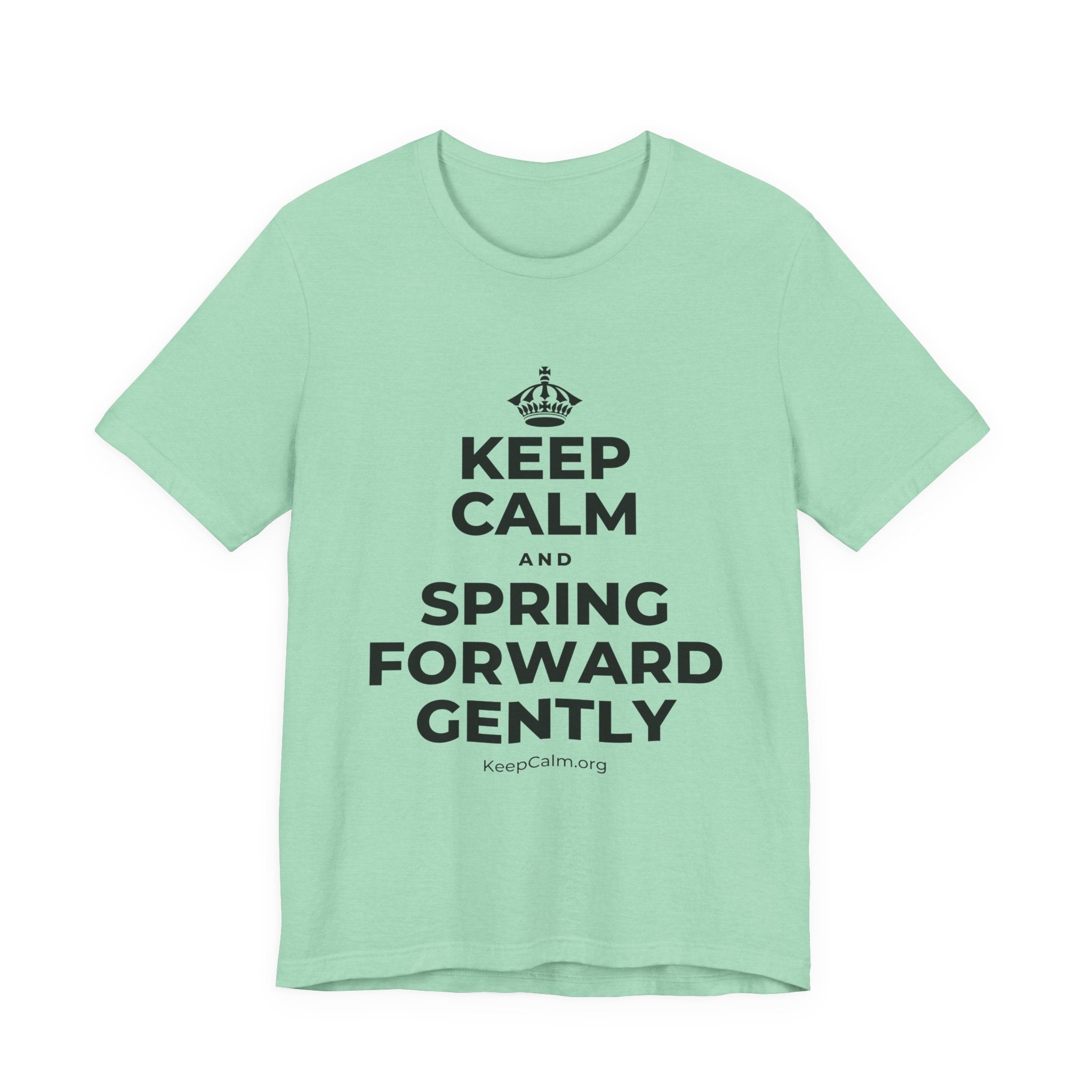 KEEP CALM AND SPRING FORWARD GENTLY T-Shirt (Baby Blue–Silver)