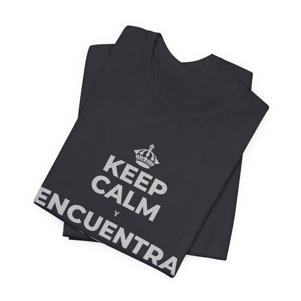 KEEP CALM Y ENCUENTRA TU CENTRO T-Shirt (Baby Blue–Silver)