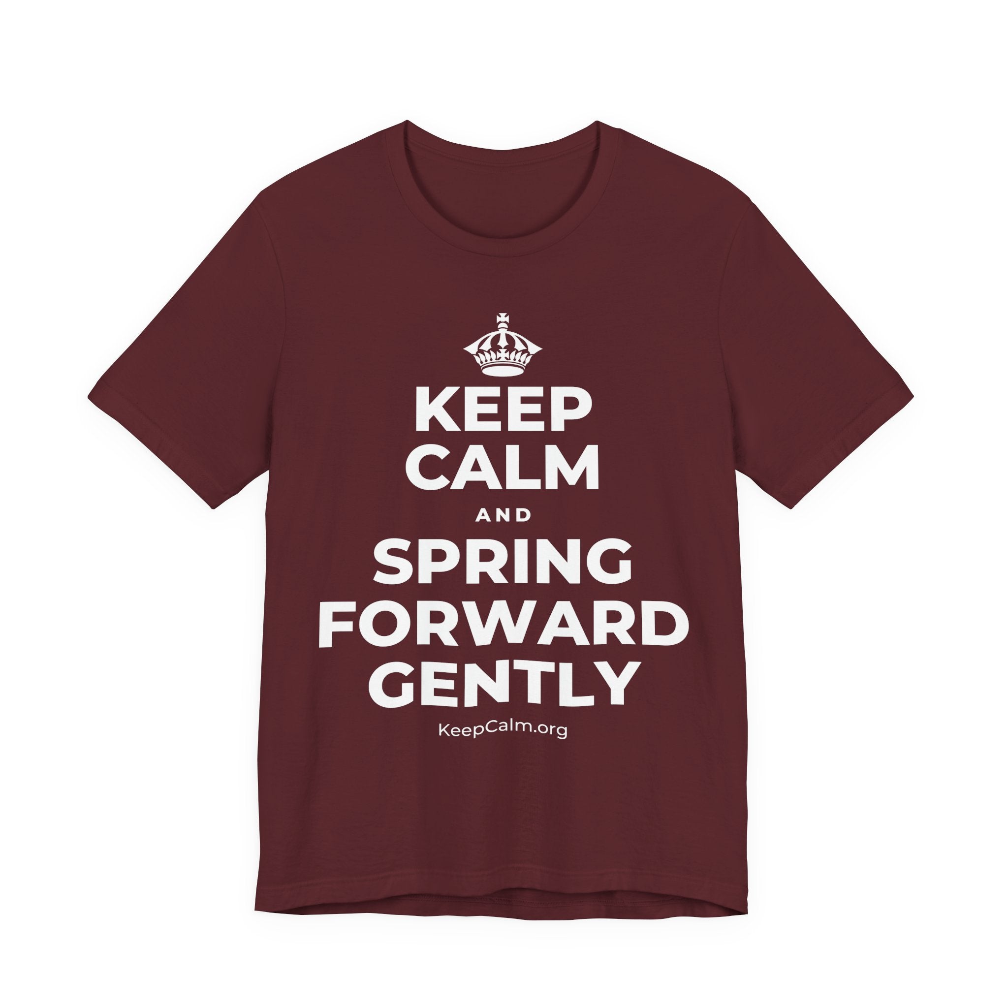 KEEP CALM AND SPRING FORWARD GENTLY T-Shirt (Baby Blue–Silver)