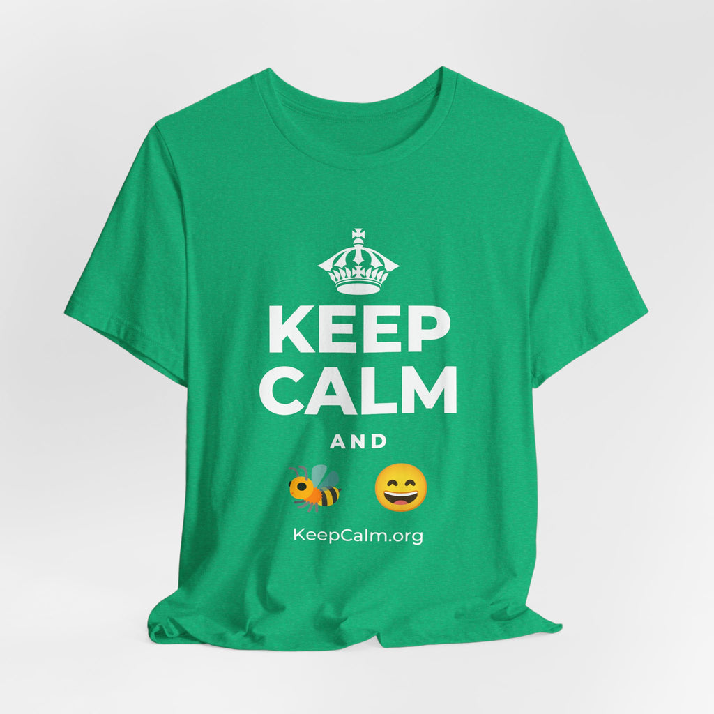 KEEP CALM AND 🐝 😄 T-Shirt (Baby Blue–Silver)