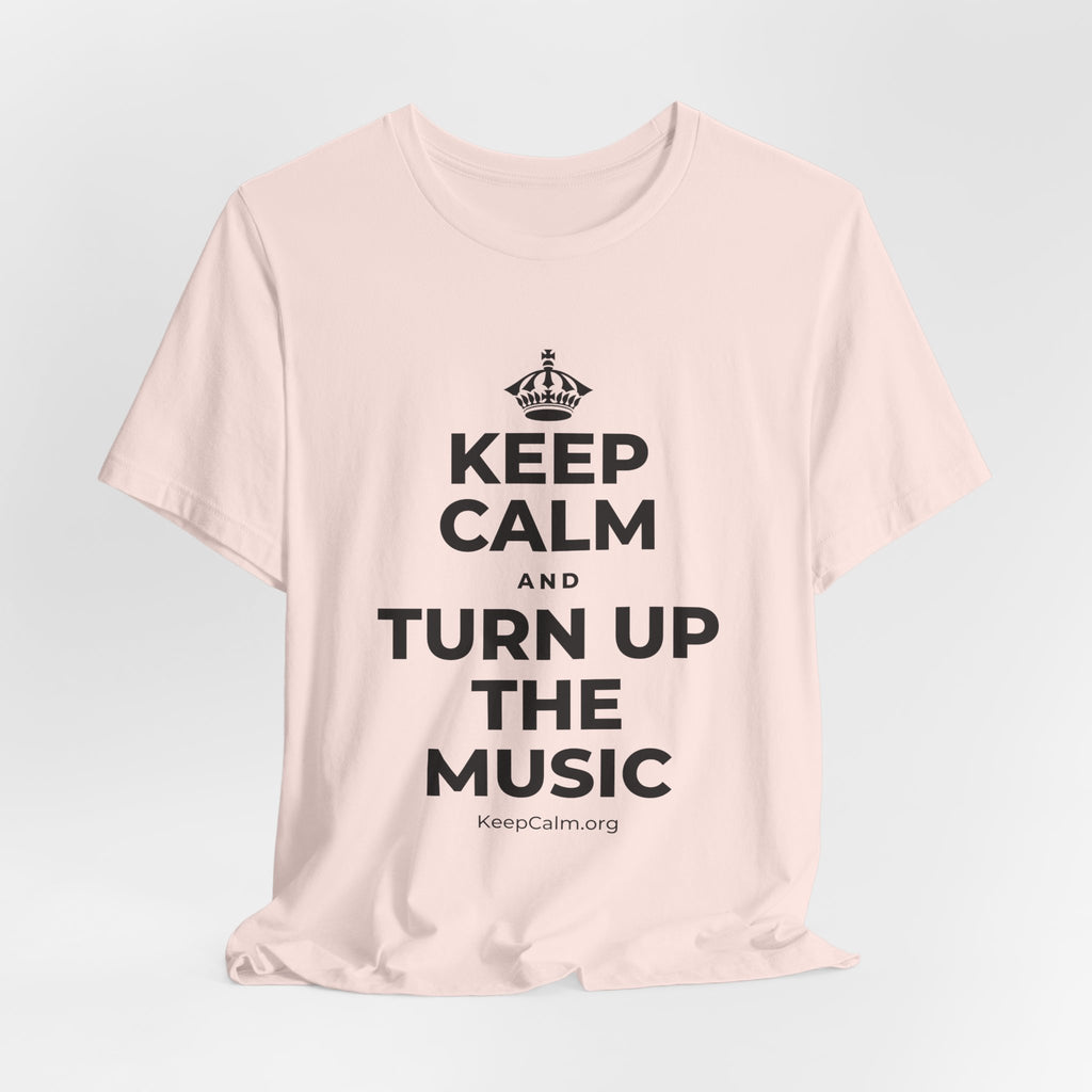 KEEP CALM AND TURN UP THE MUSIC T-Shirt (Soft Cream–Heather Mauve)