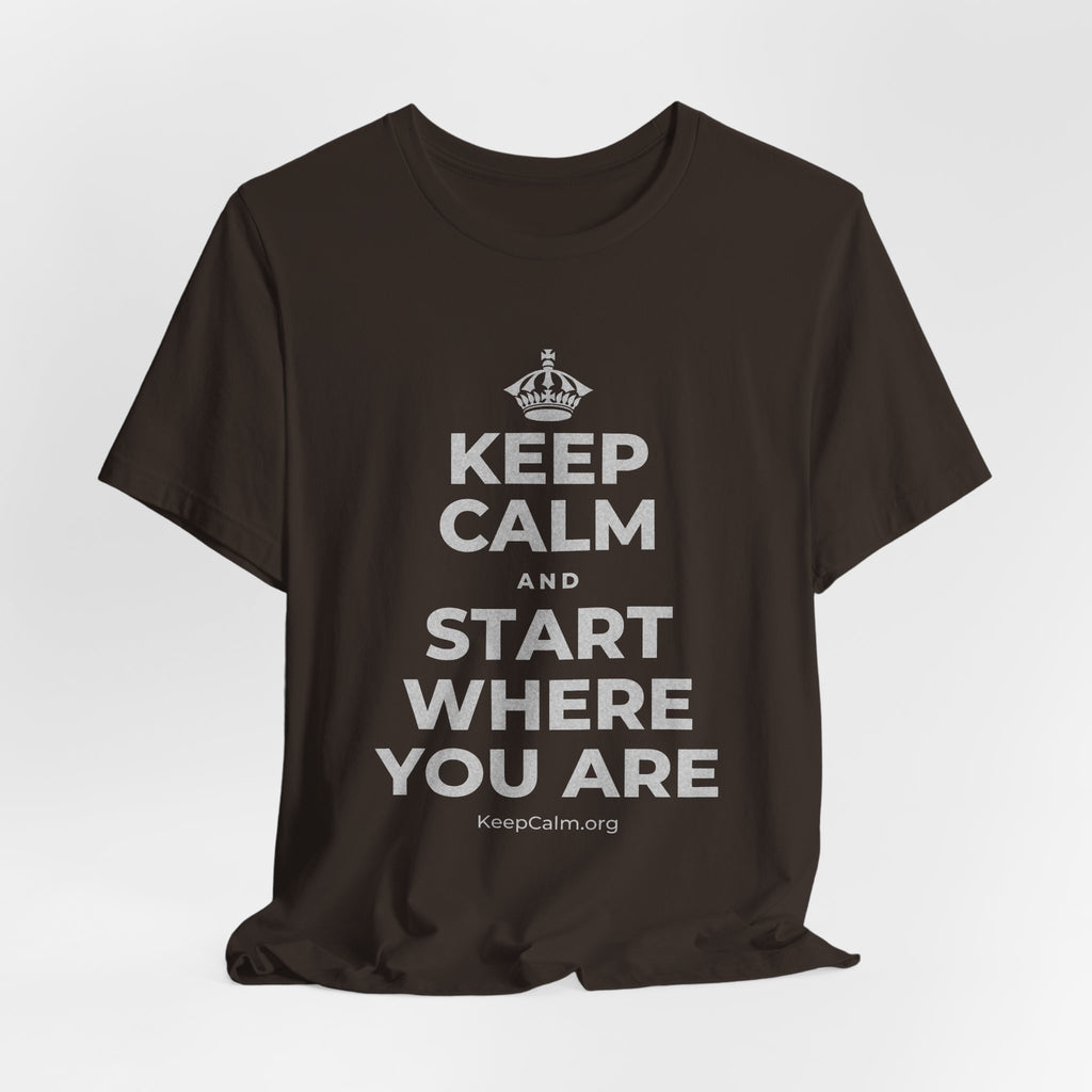 KEEP CALM AND START WHERE YOU ARE T-Shirt (Soft Cream–Heather Mauve)