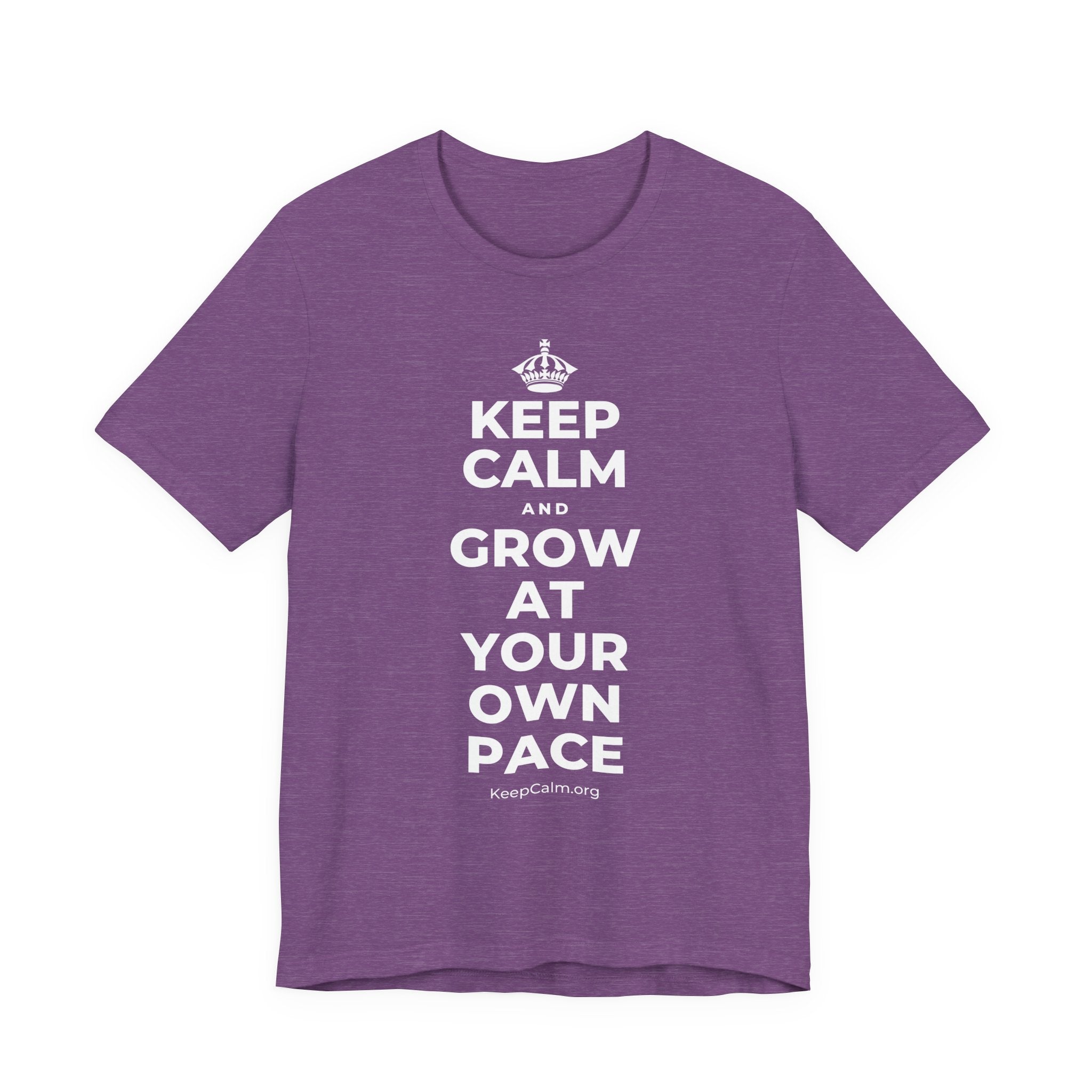 KEEP CALM AND GROW AT YOUR OWN PACE T-Shirt (Baby Blue–Silver)