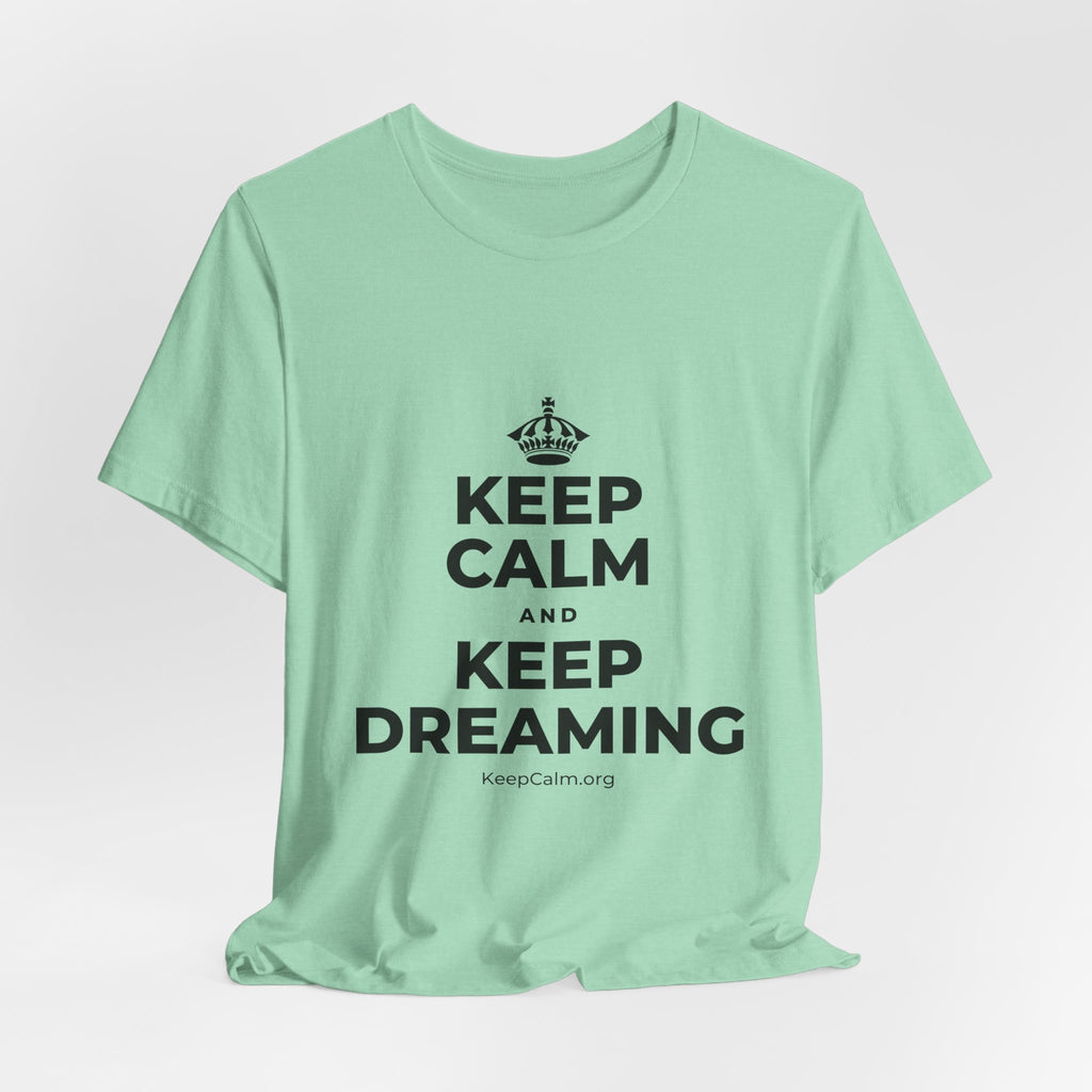 KEEP CALM AND KEEP DREAMING T-Shirt (Baby Blue–Silver)