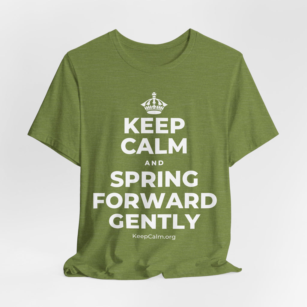 KEEP CALM AND SPRING FORWARD GENTLY T-Shirt (Baby Blue–Silver)