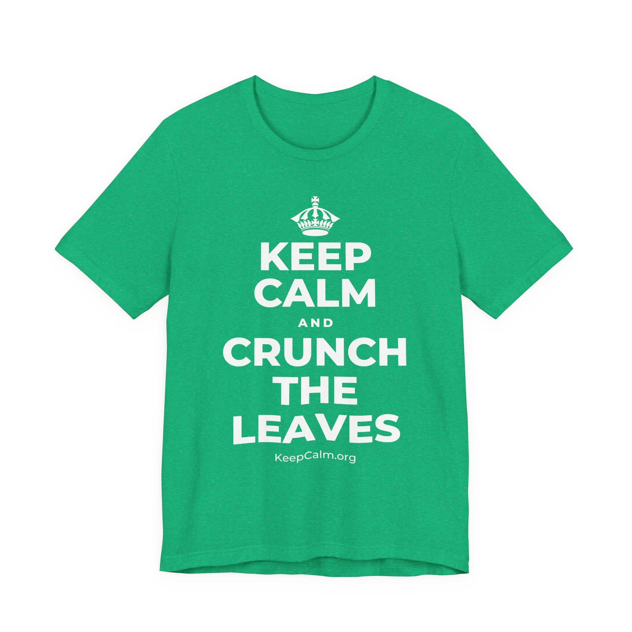 KEEP CALM AND CRUNCH THE LEAVES T-Shirt (Baby Blue–Silver)