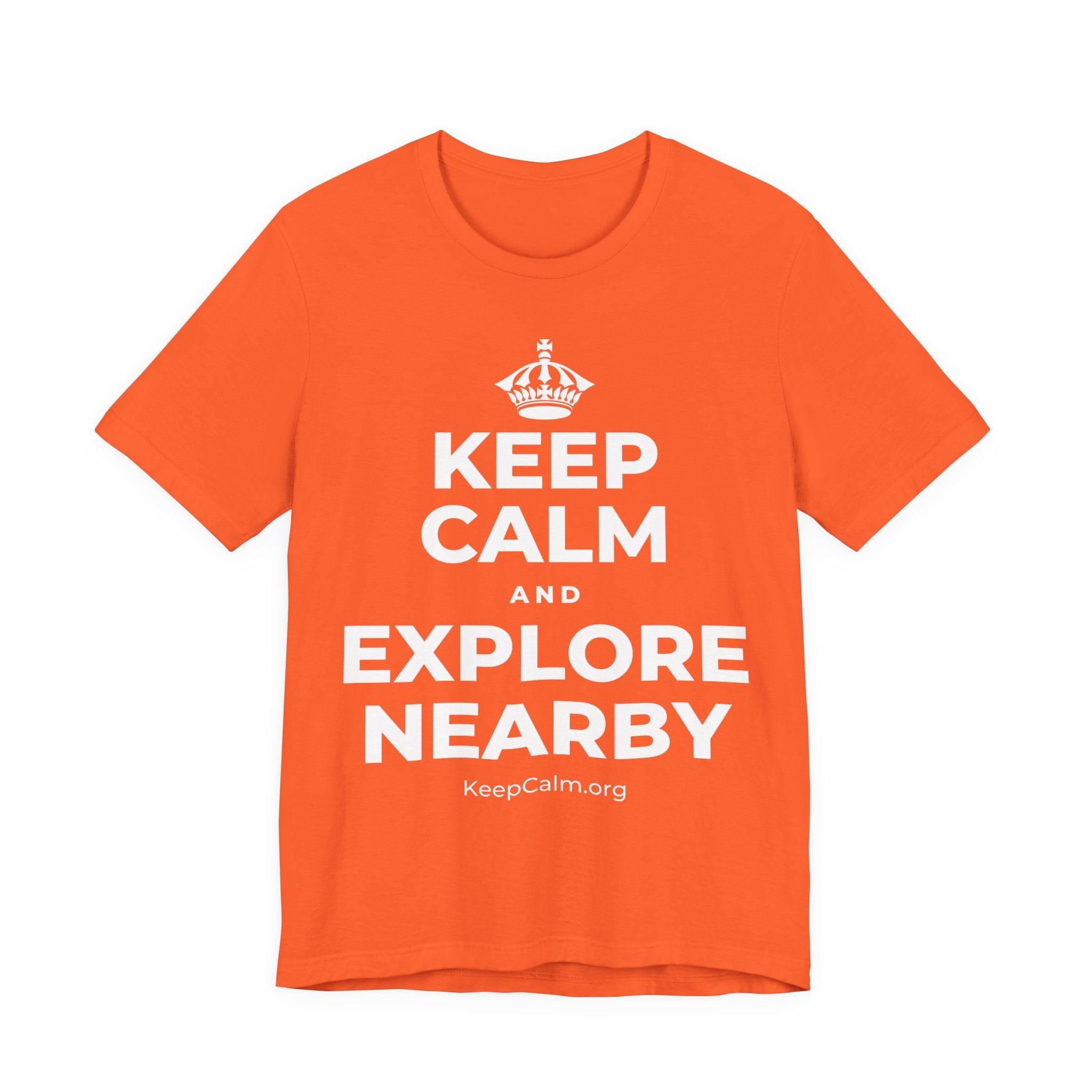 KEEP CALM AND EXPLORE NEARBY T-Shirt (Baby Blue–Silver)