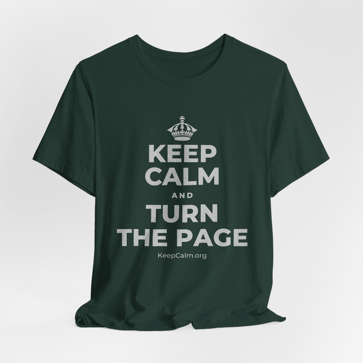 KEEP CALM AND TURN THE PAGE T-Shirt (White–Asphalt)