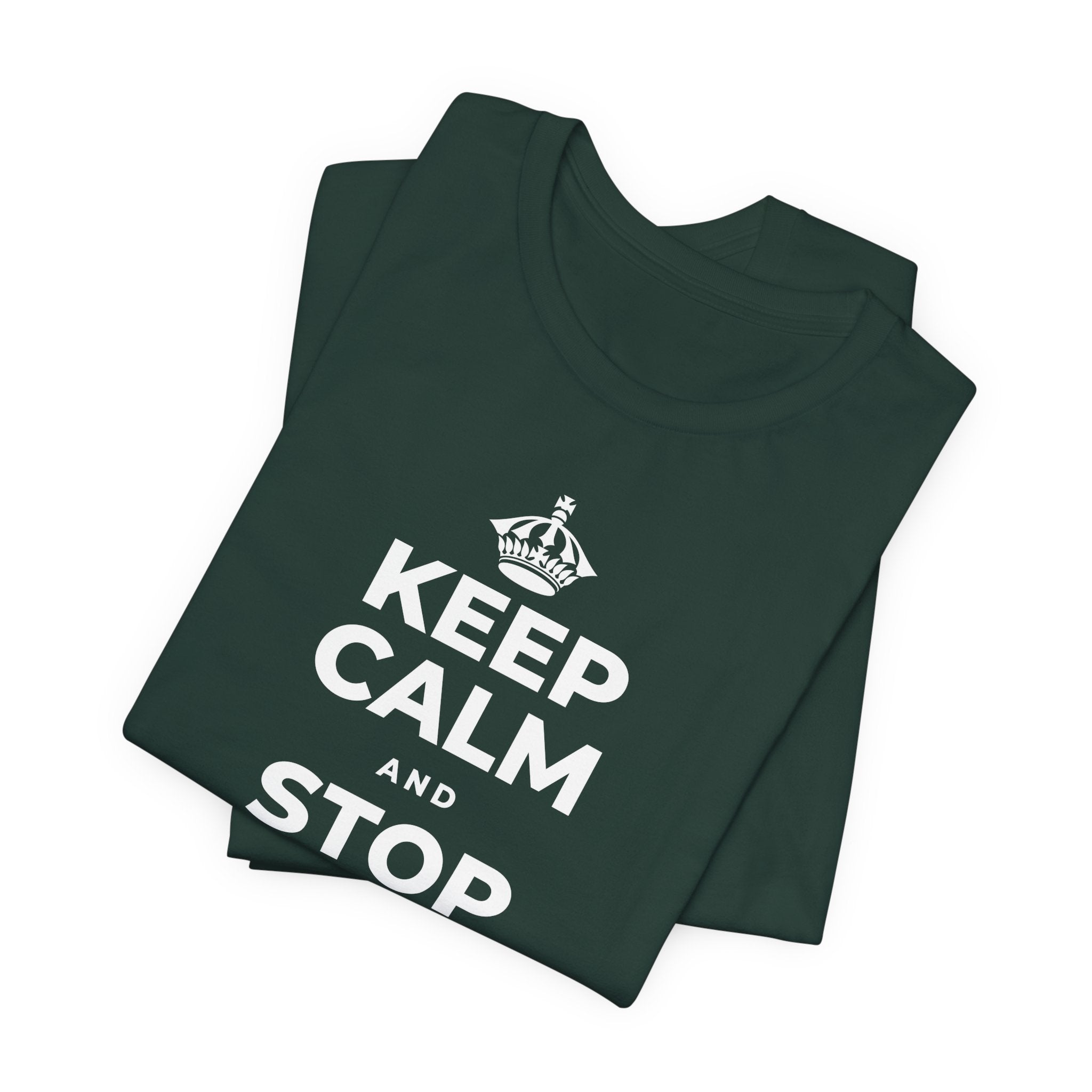 KEEP CALM AND STOP TRYING TO DO IT ALL T-Shirt (White–Asphalt)