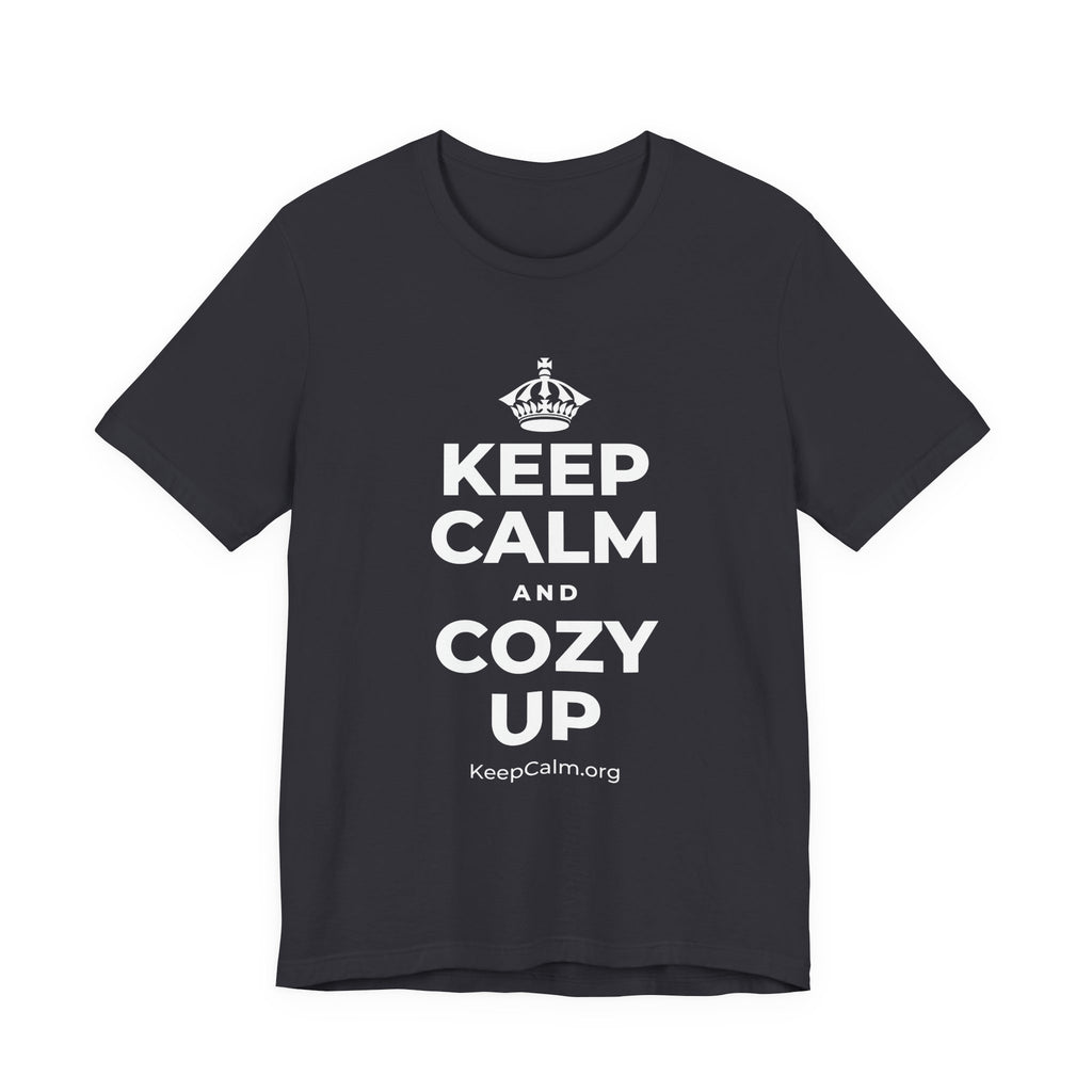 KEEP CALM AND COZY UP T-Shirt (Baby Blue–Silver)