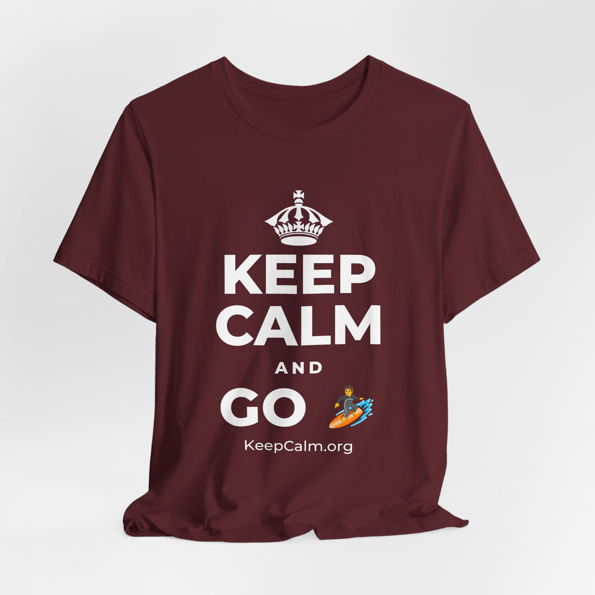KEEP CALM AND GO 🏄 T-Shirt (Baby Blue–Silver)