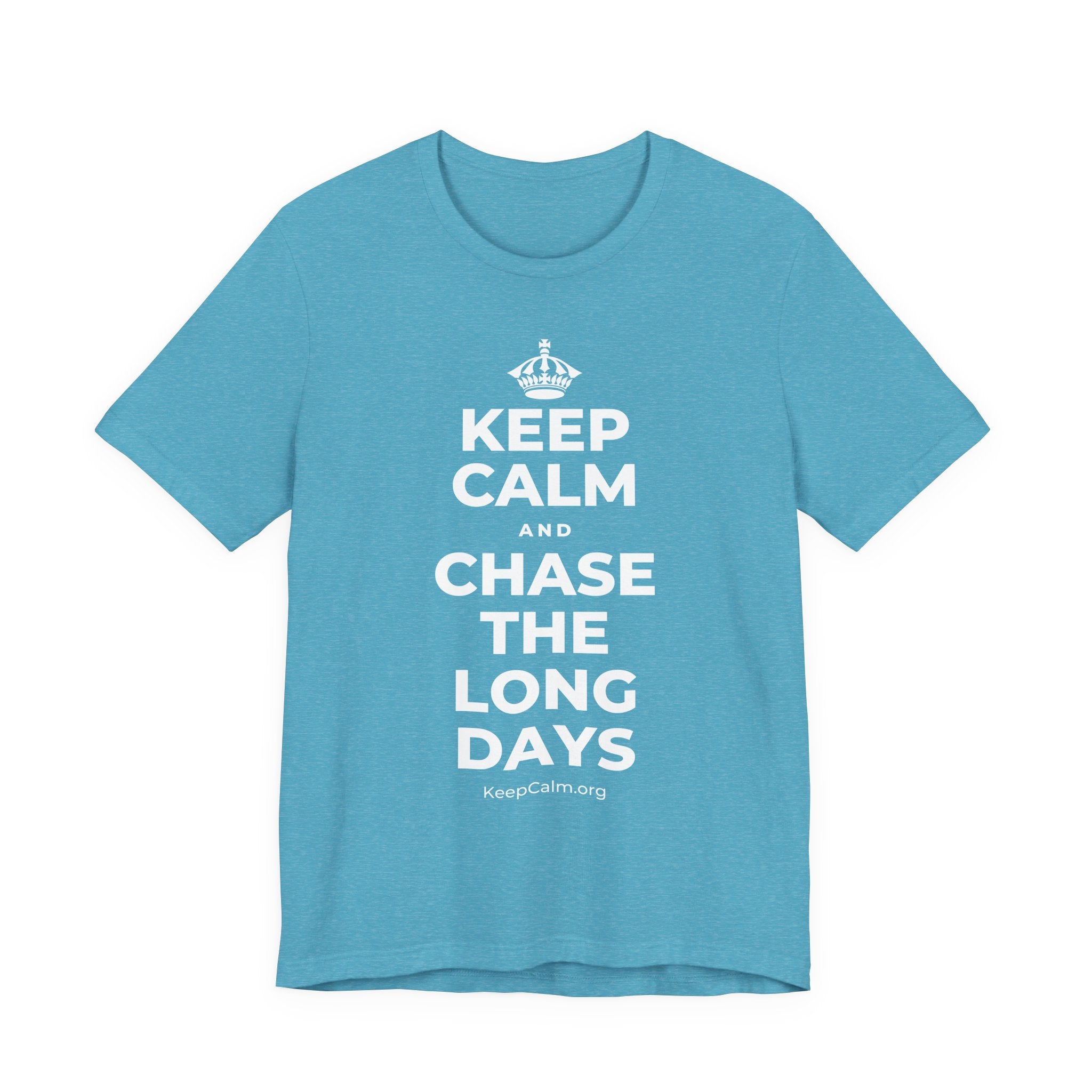 KEEP CALM AND CHASE THE LONG DAYS T-Shirt (Soft Cream–Heather Mauve)