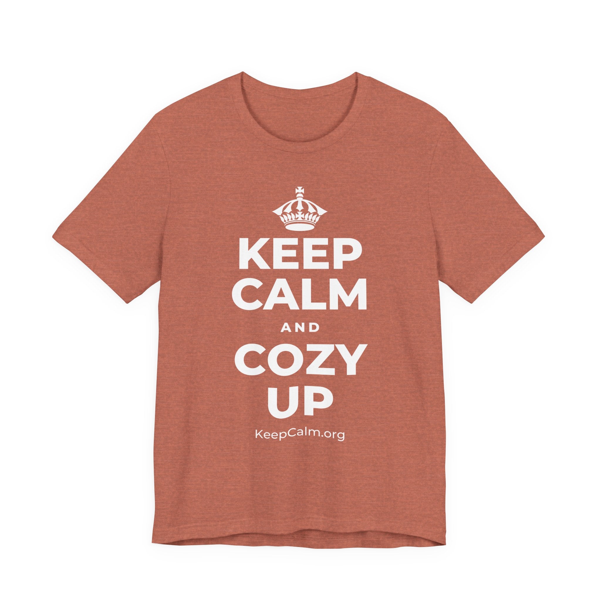 KEEP CALM AND COZY UP T-Shirt (Soft Cream–Heather Mauve)