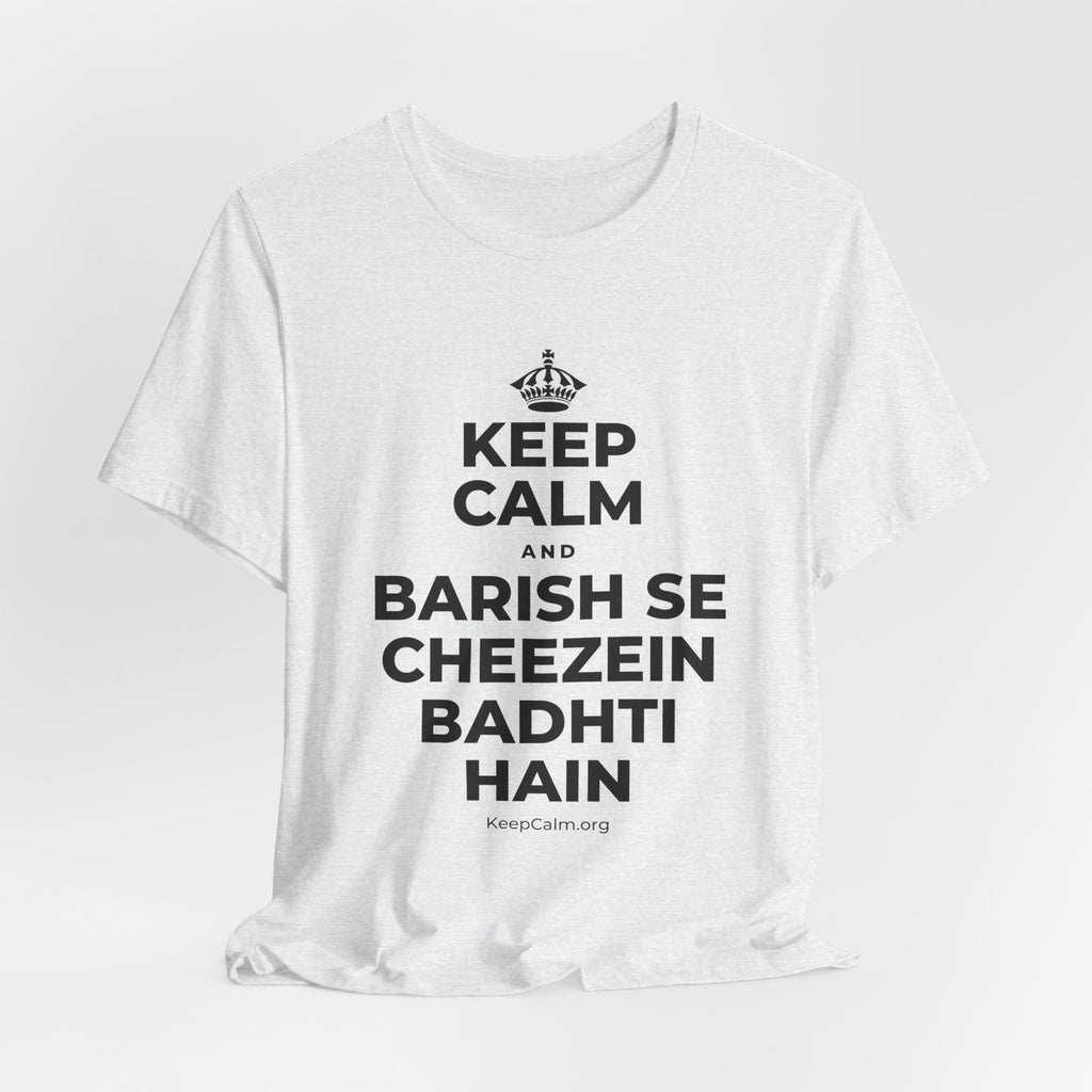 KEEP CALM AND BARISH SE CHEEZEIN BADHTI HAIN T-Shirt (Soft Cream–Heather Mauve)