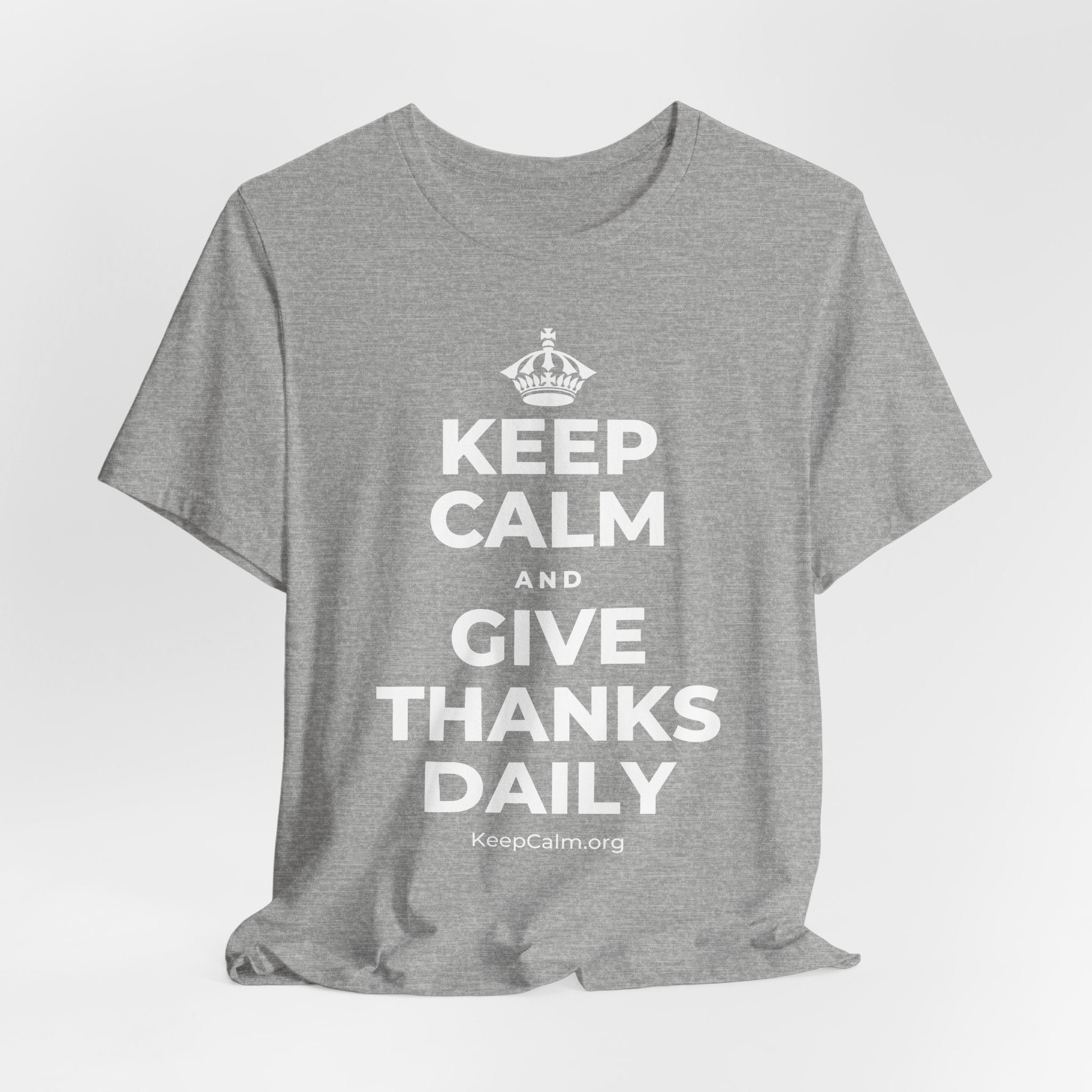 KEEP CALM AND GIVE THANKS DAILY T-Shirt (White–Asphalt)