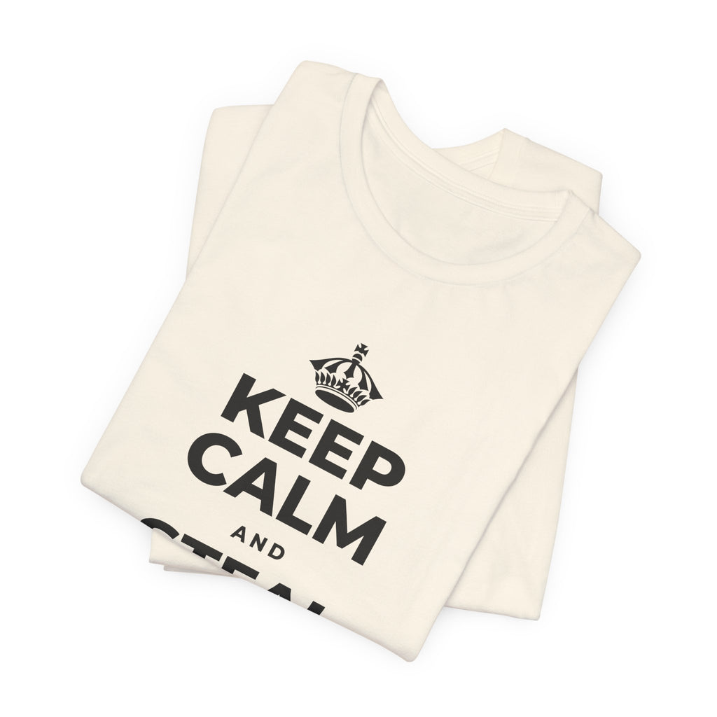 KEEP CALM AND STEAL THE SHOW T-Shirt (White–Asphalt)
