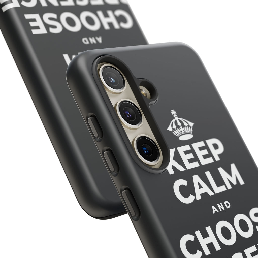 KEEP CALM AND CHOOSE PRESENCE OVER PRESENTS Phone Case (Dark)