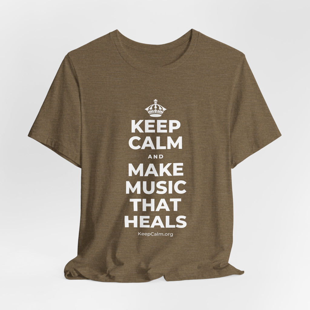 KEEP CALM AND MAKE MUSIC THAT HEALS T-Shirt (Soft Cream–Heather Mauve)