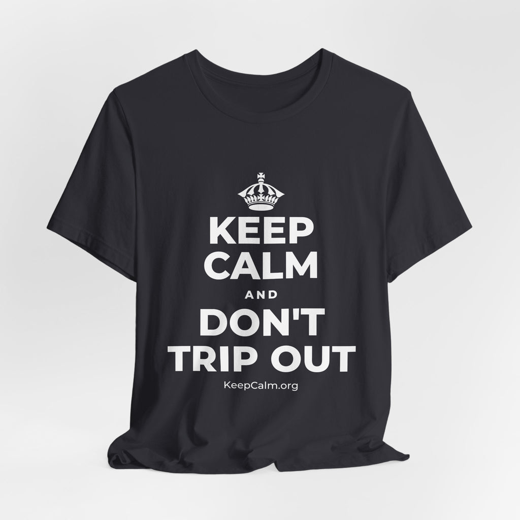 KEEP CALM AND DON'T TRIP OUT T-Shirt (Baby Blue–Silver)