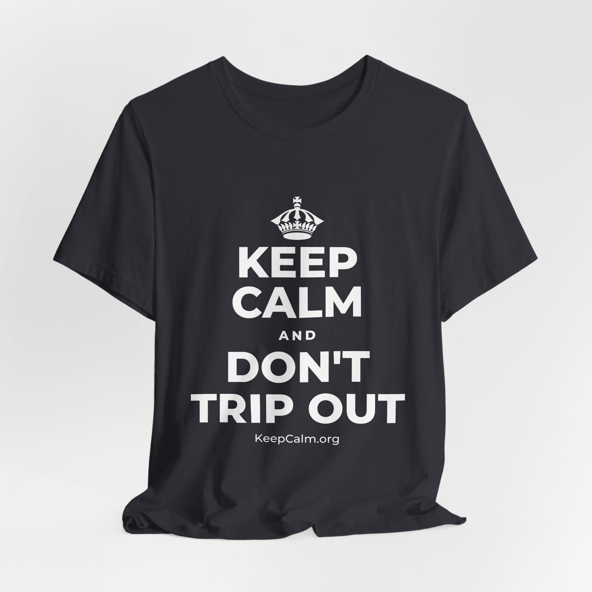 KEEP CALM AND DON'T TRIP OUT T-Shirt (Baby Blue–Silver)