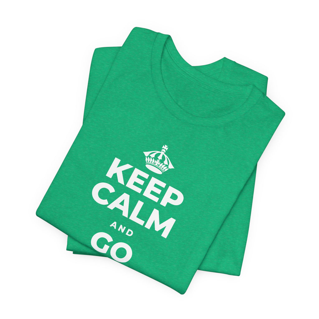 KEEP CALM AND GO GENTLE ON MONDAY T-Shirt (Baby Blue–Silver)