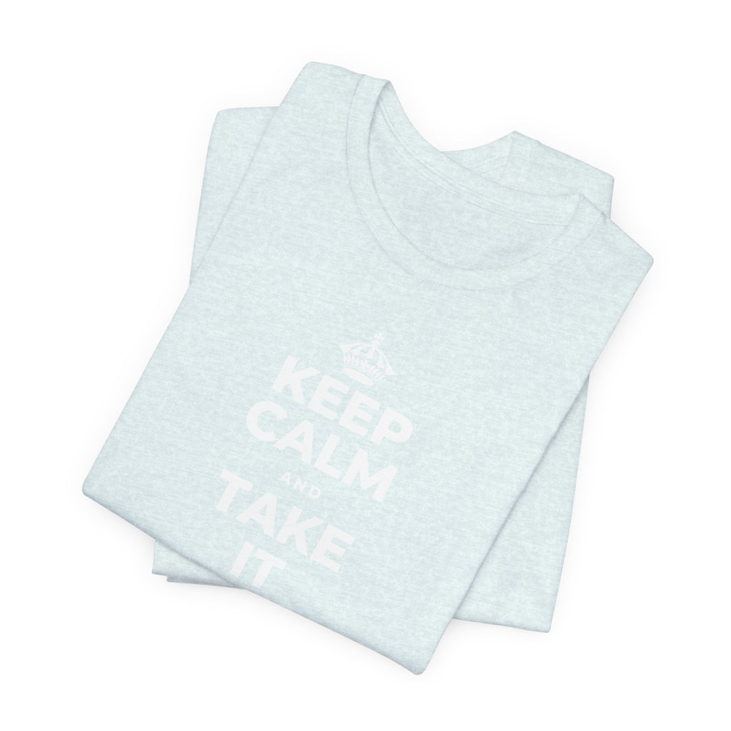 KEEP CALM AND TAKE IT ONE DAY AT A TIME T-Shirt (Soft Cream–Heather Mauve)