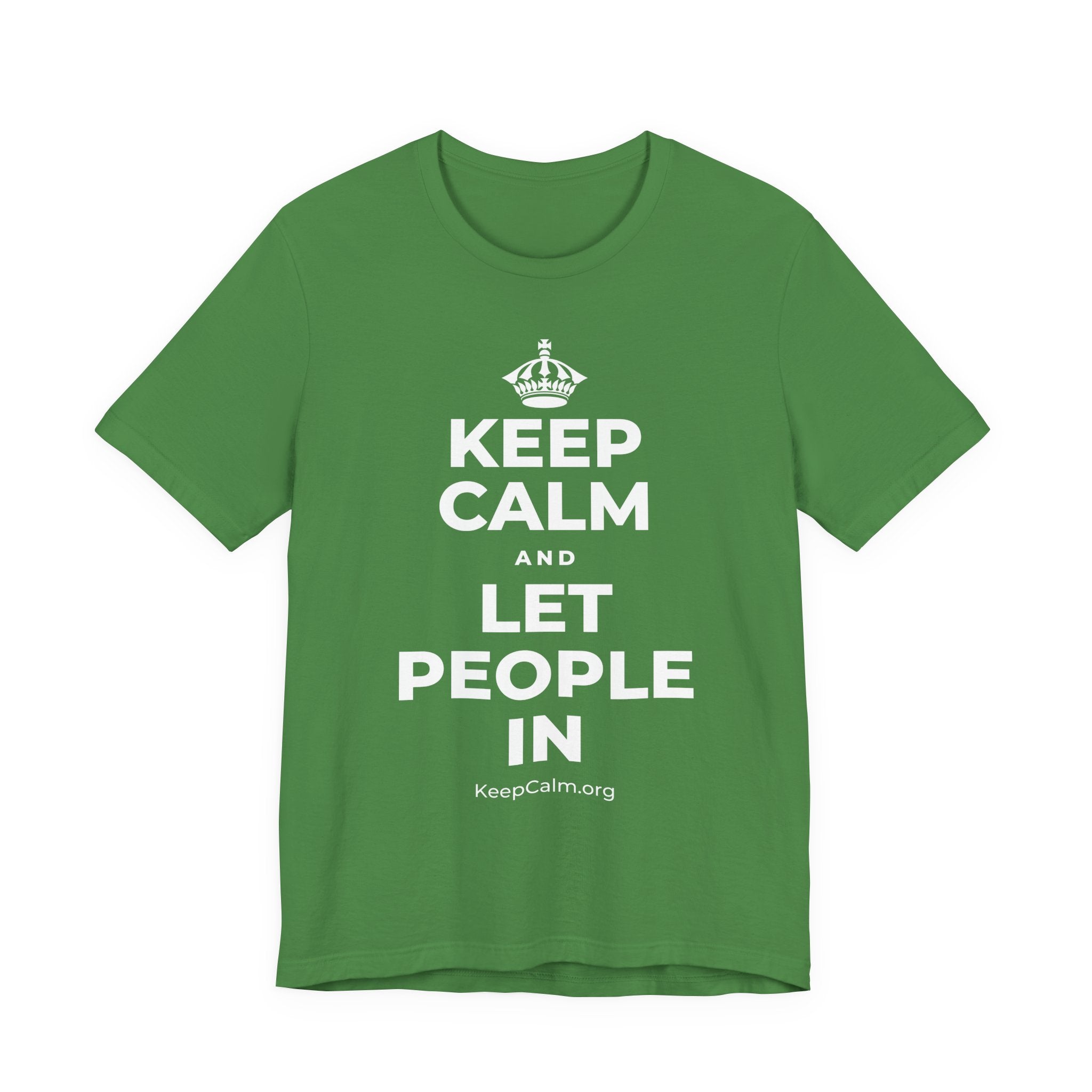 KEEP CALM AND LET PEOPLE IN T-Shirt (Baby Blue–Silver)