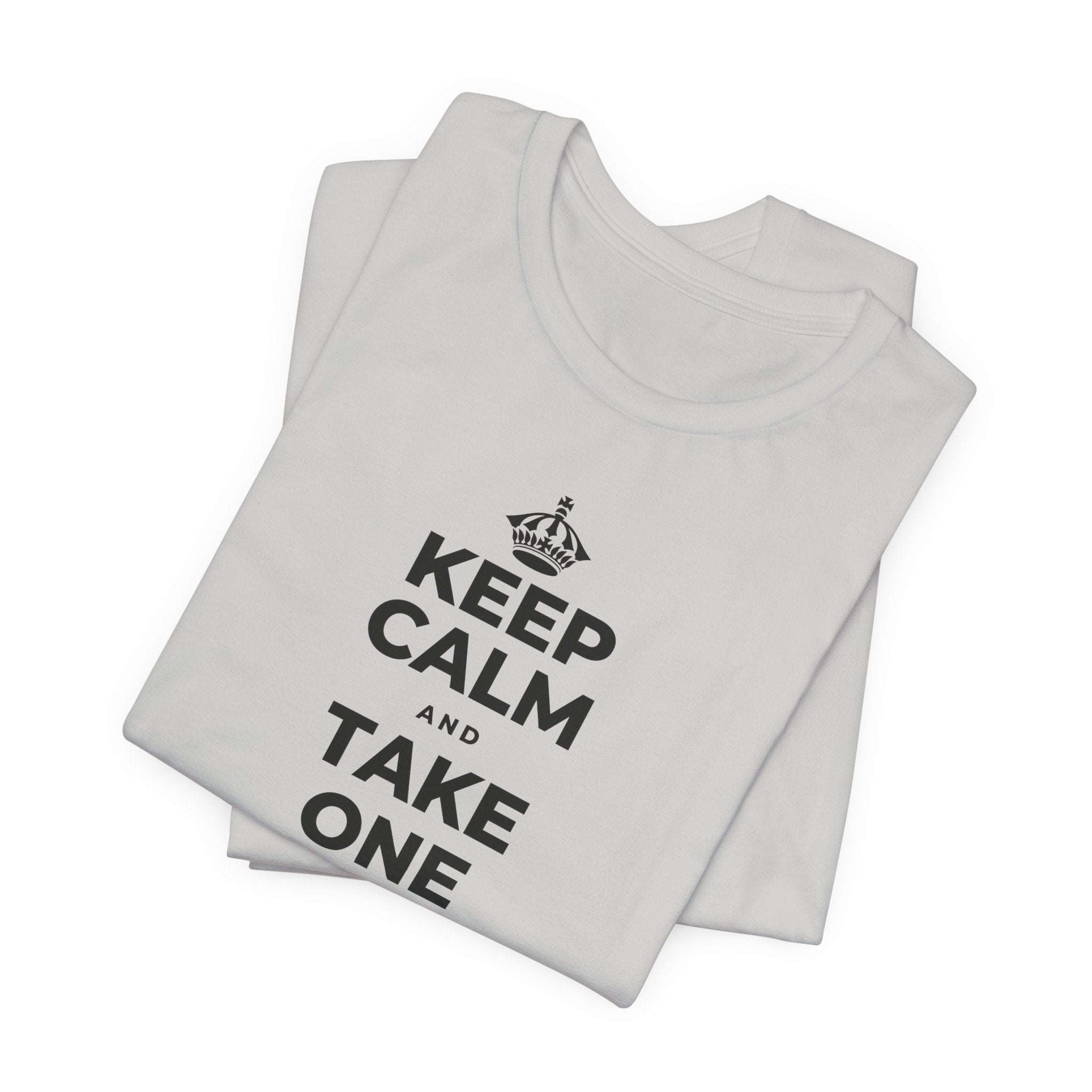 KEEP CALM AND TAKE ONE GOOD DAY AT A TIME T-Shirt (Baby Blue–Silver)