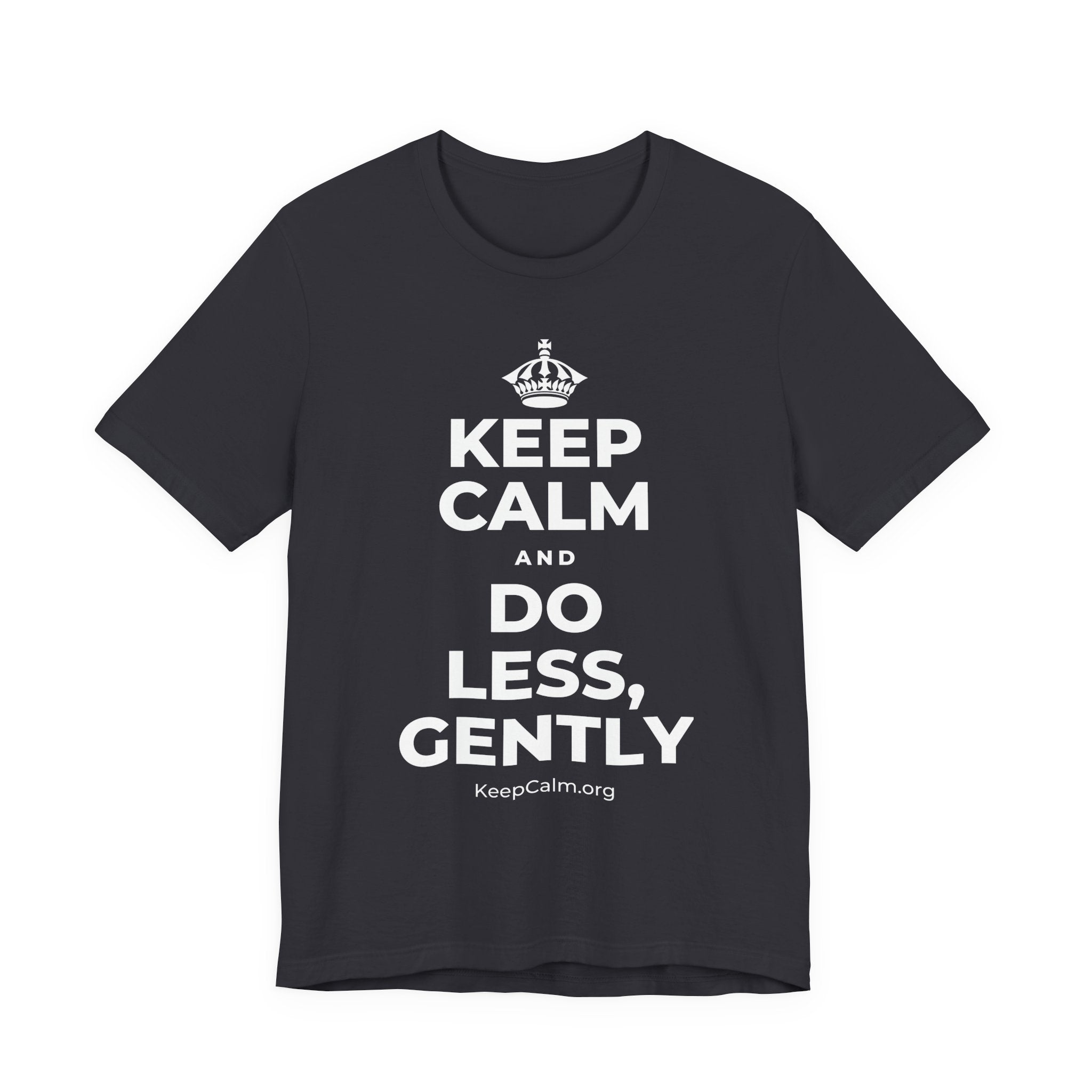 KEEP CALM AND DO LESS, GENTLY T-Shirt (Baby Blue–Silver)
