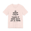 KEEP CALM AND TAKE IT ONE DAY AT A TIME T-Shirt (Soft Cream–Heather Mauve)