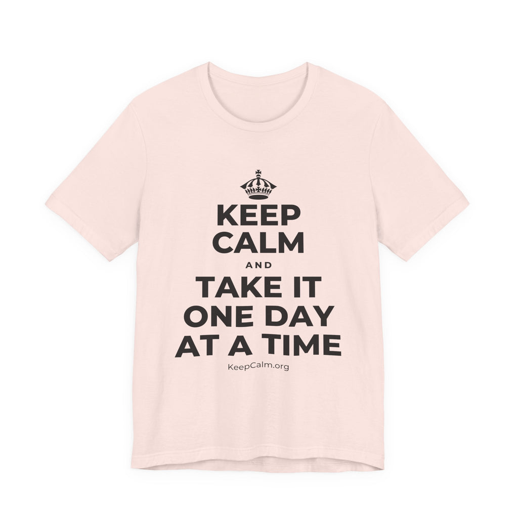 KEEP CALM AND TAKE IT ONE DAY AT A TIME T-Shirt (Soft Cream–Heather Mauve)