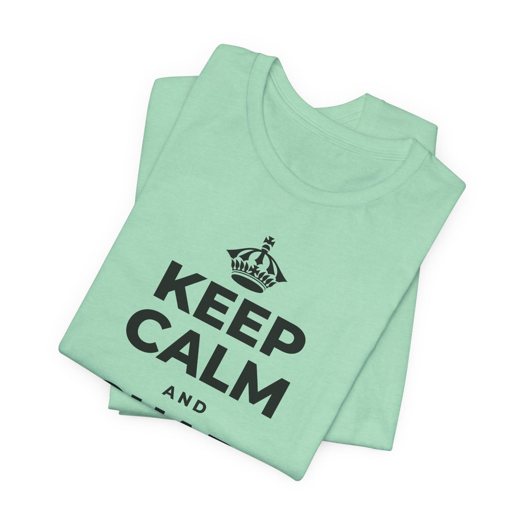 KEEP CALM AND RECHARGE, NO GUILT T-Shirt (Baby Blue–Silver)