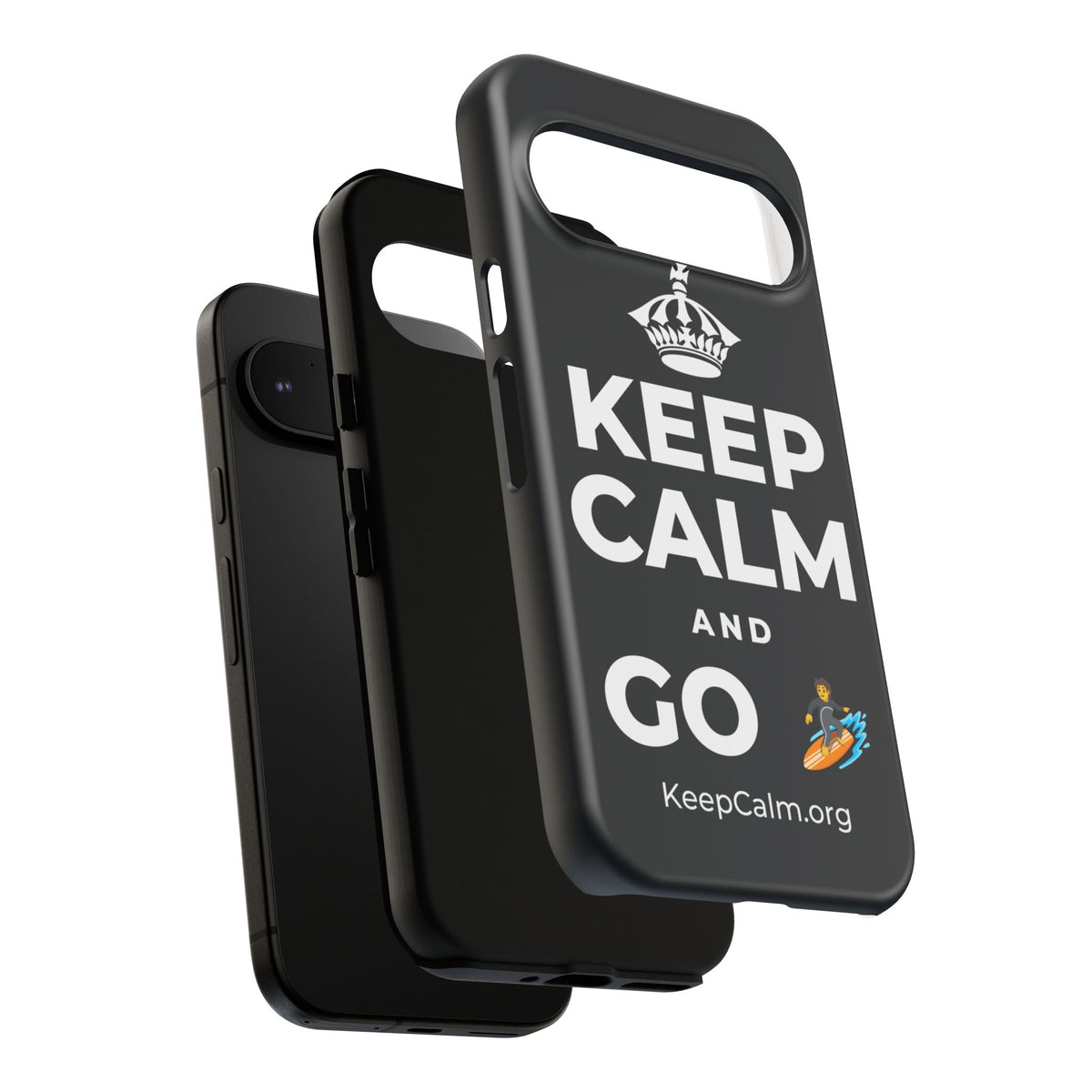 KEEP CALM AND GO 🏄 Phone Case (Dark)
