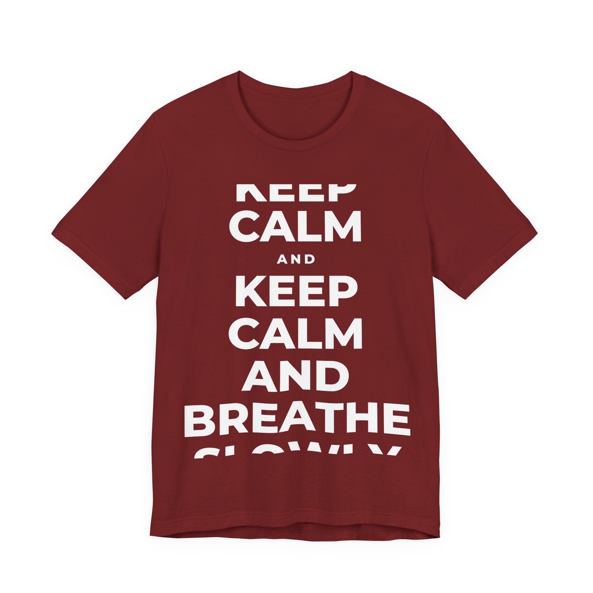 KEEP CALM AND BREATHE SLOWLY T-Shirt (Baby Blue–Silver)